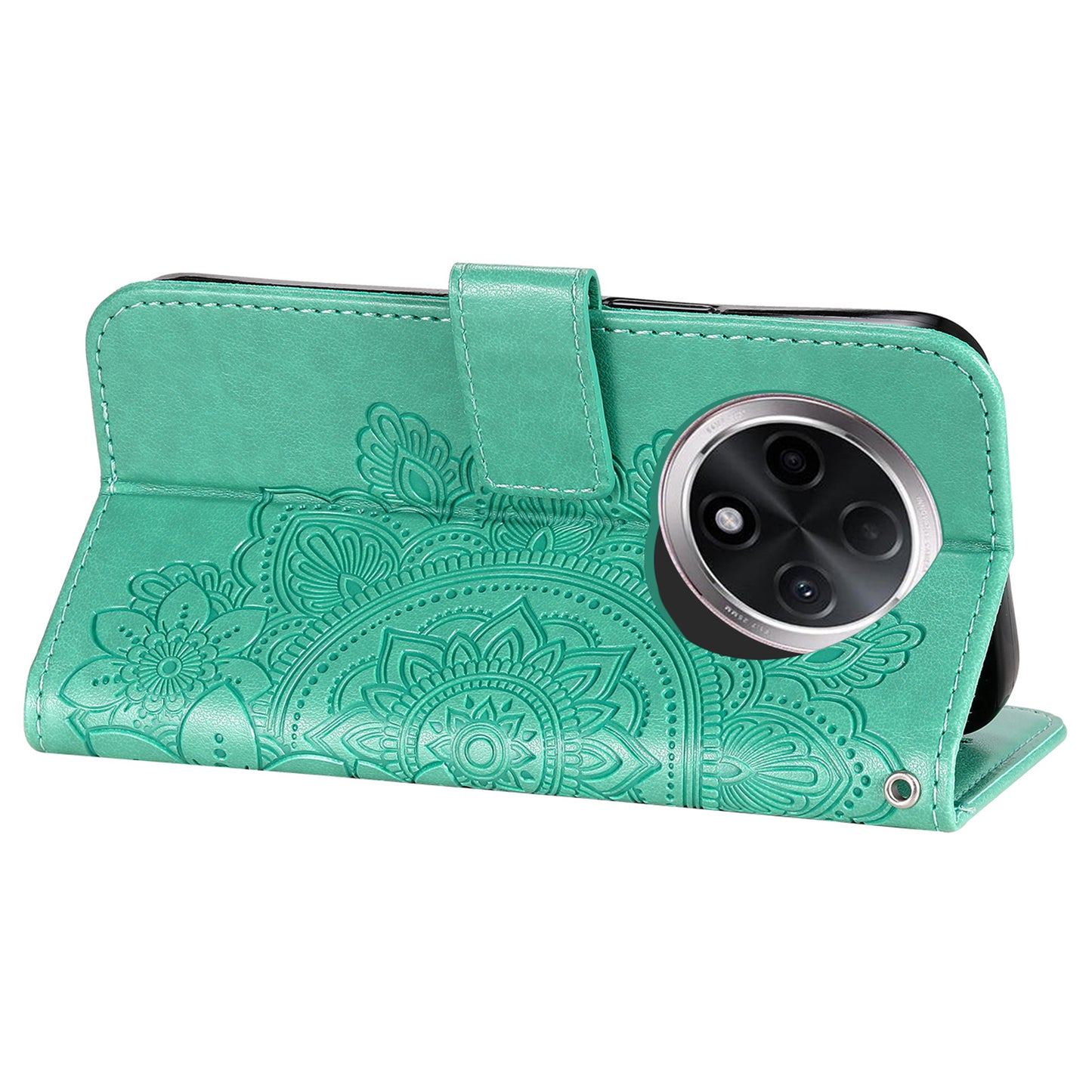 For Oppo A3 Pro 5G Wallet Case Flower Pattern PU Leather Phone Cover with Magnetic Clasp - Green