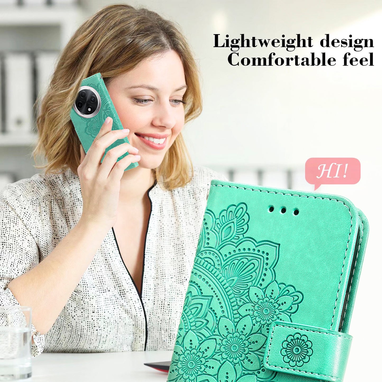 For Oppo A3 Pro 5G Wallet Case Flower Pattern PU Leather Phone Cover with Magnetic Clasp - Green