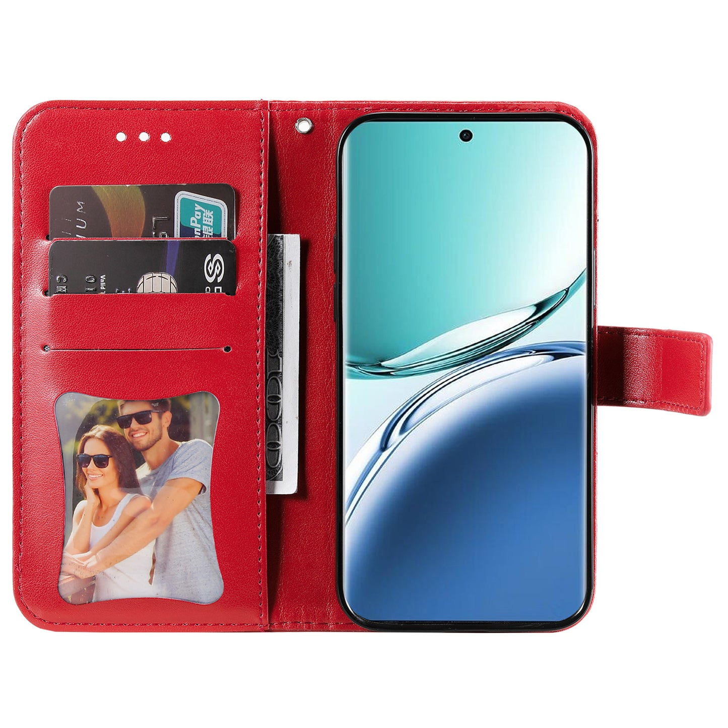 For Oppo A3 Pro 5G Wallet Case Flower Pattern PU Leather Phone Cover with Magnetic Clasp - Red