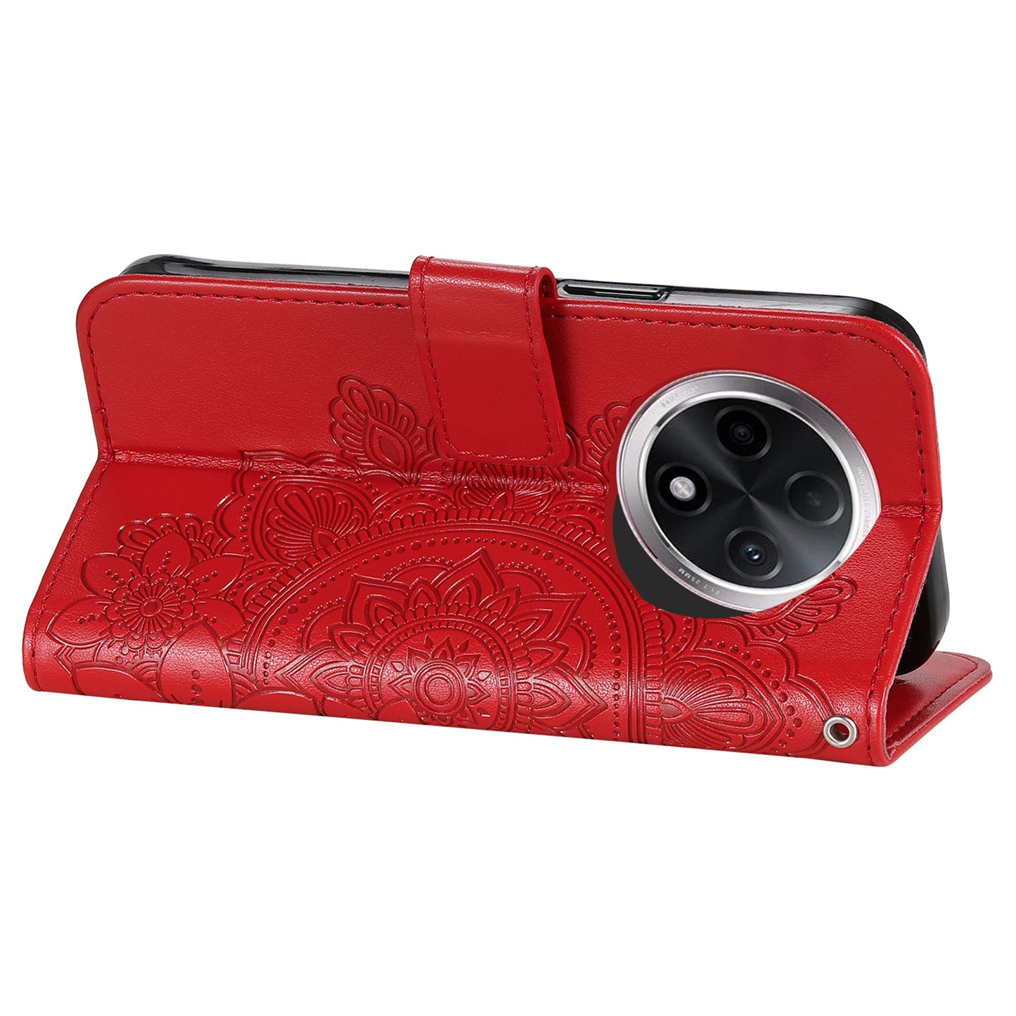 For Oppo A3 Pro 5G Wallet Case Flower Pattern PU Leather Phone Cover with Magnetic Clasp - Red