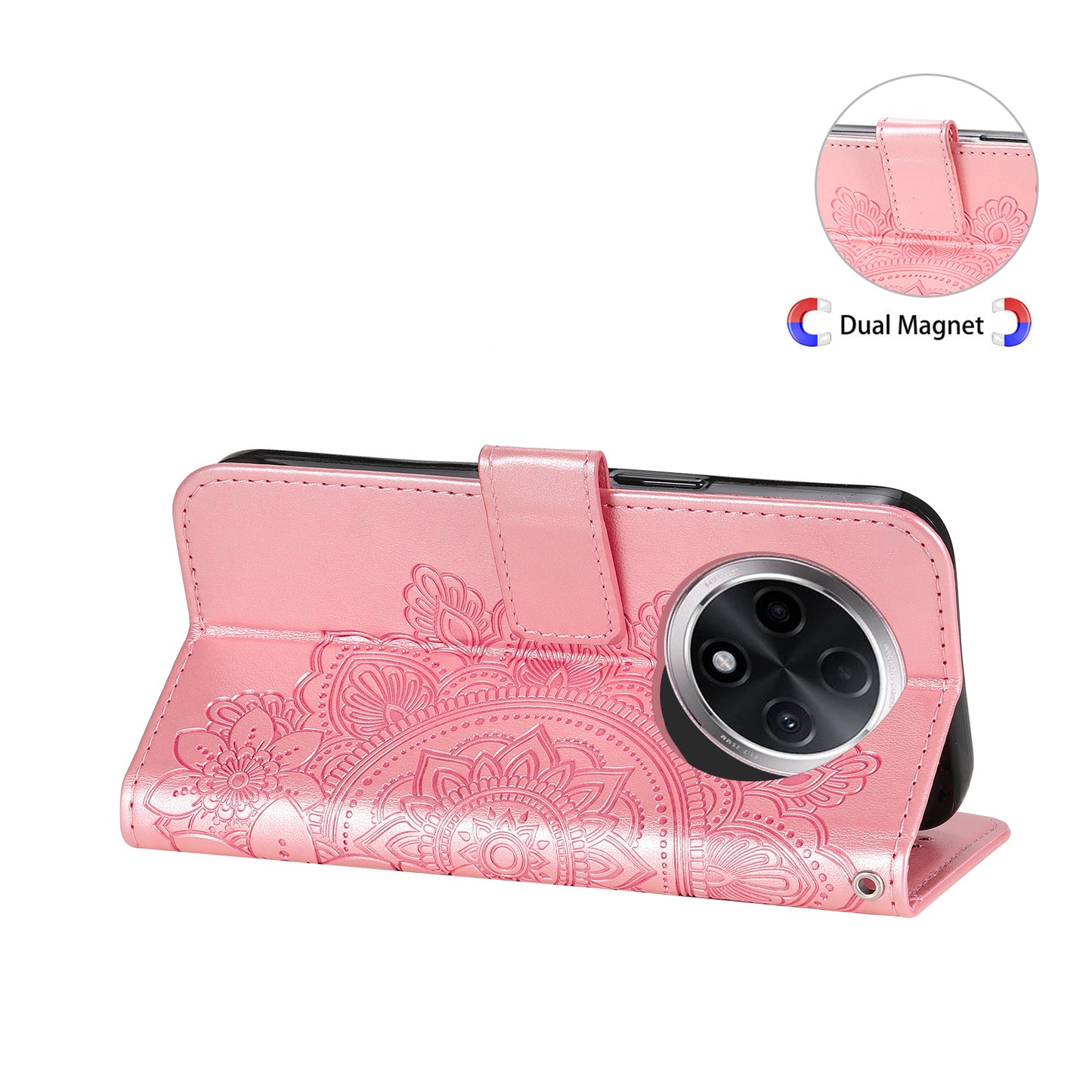 For Oppo A3 Pro 5G Wallet Case Flower Pattern PU Leather Phone Cover with Magnetic Clasp - Pink