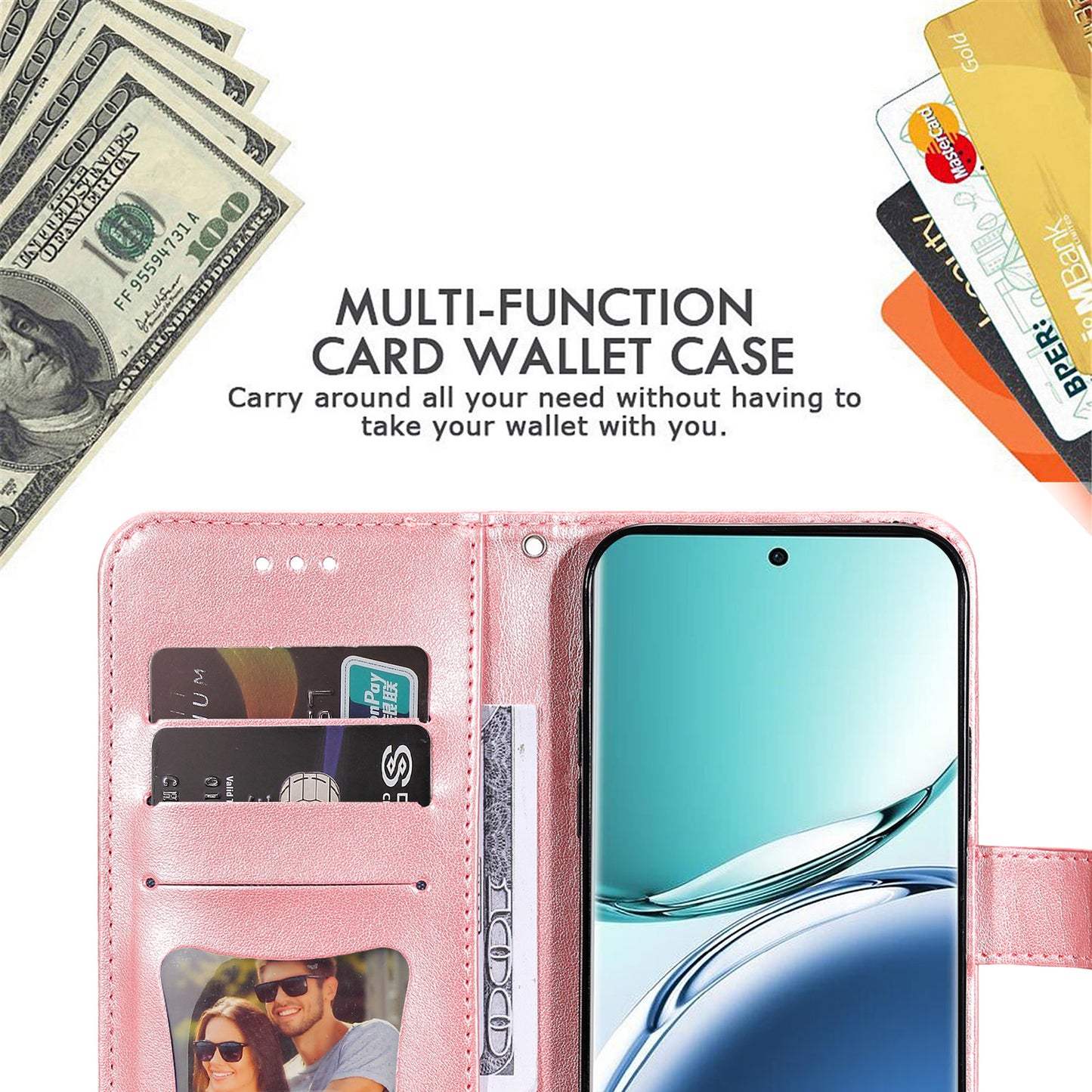 For Oppo A3 Pro 5G Wallet Case Flower Pattern PU Leather Phone Cover with Magnetic Clasp - Pink