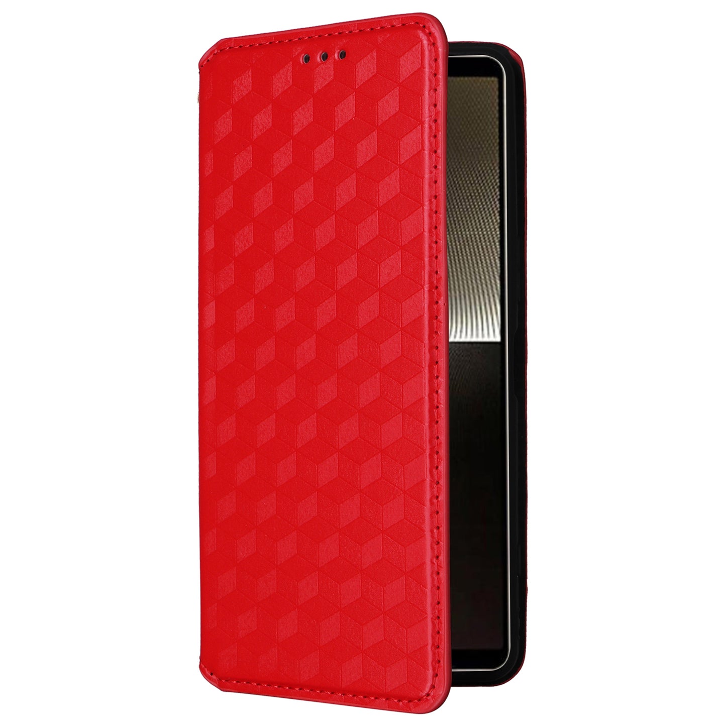 For Sony Xperia 1 VI Case Rhombus Pattern Magnetic Closing Leather Wallet Phone Cover - Red