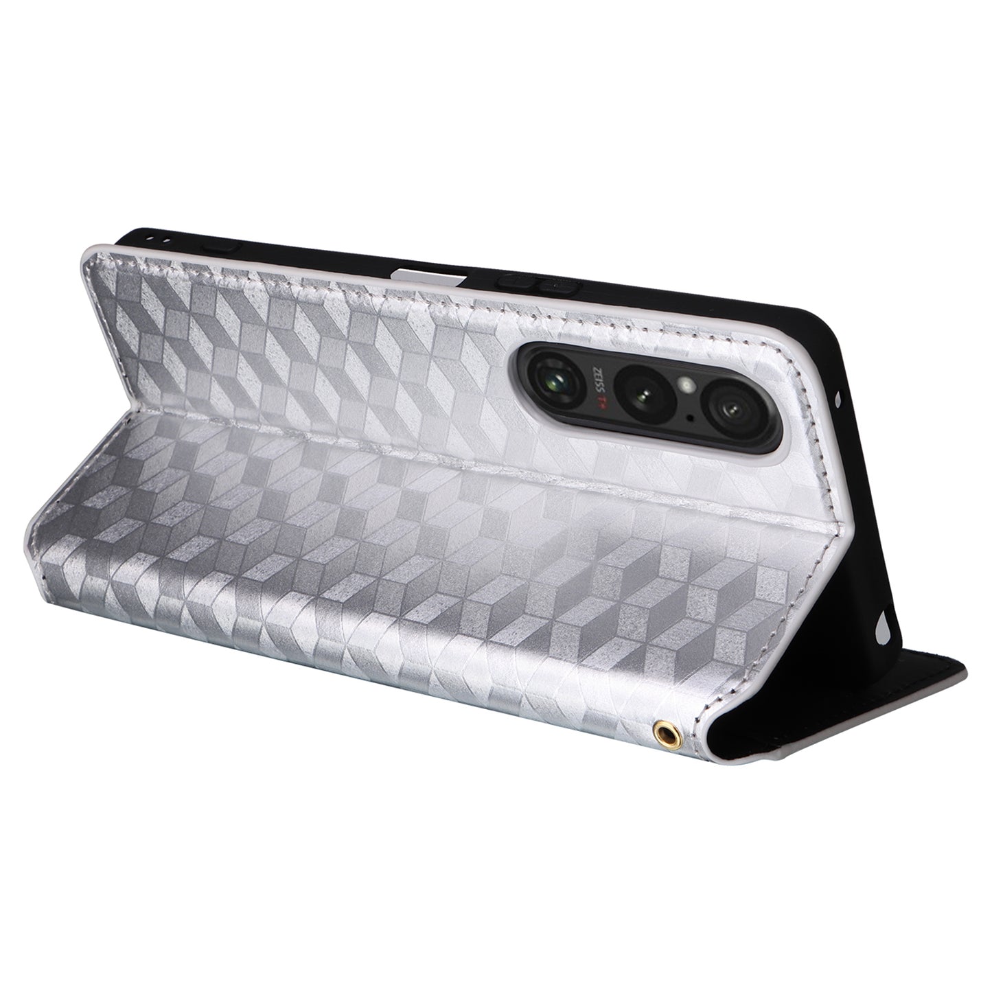 For Sony Xperia 1 VI Case Rhombus Pattern Magnetic Closing Leather Wallet Phone Cover - Silver