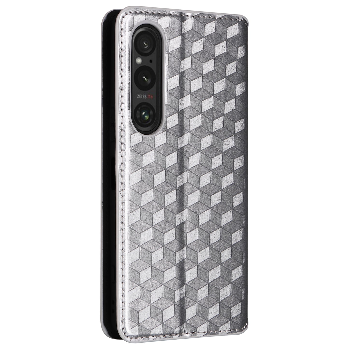 For Sony Xperia 1 VI Case Rhombus Pattern Magnetic Closing Leather Wallet Phone Cover - Silver