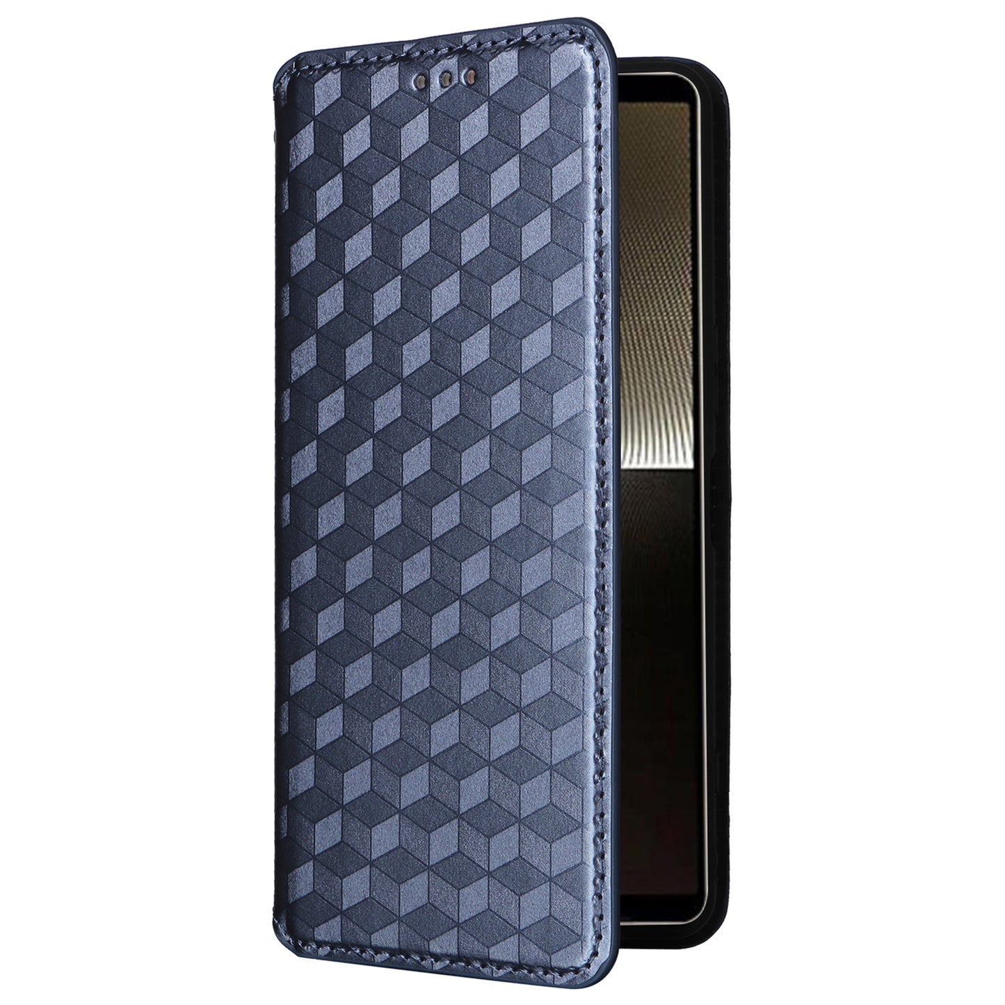 For Sony Xperia 1 VI Case Rhombus Pattern Magnetic Closing Leather Wallet Phone Cover - Blue