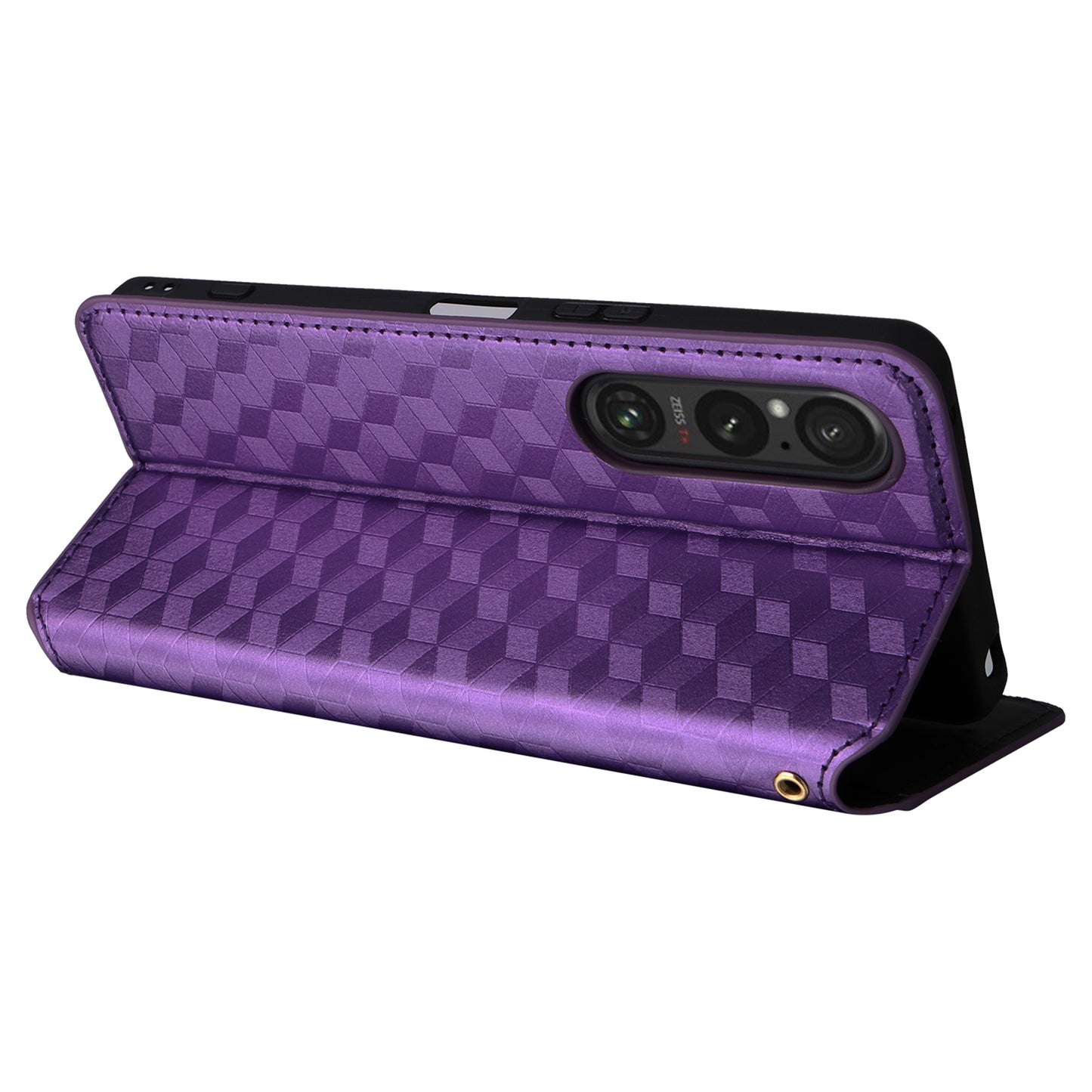For Sony Xperia 1 VI Case Rhombus Pattern Magnetic Closing Leather Wallet Phone Cover - Purple
