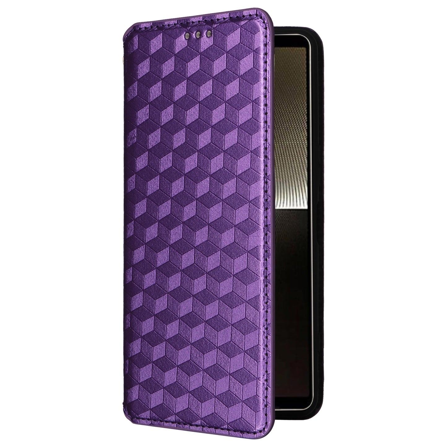 For Sony Xperia 1 VI Case Rhombus Pattern Magnetic Closing Leather Wallet Phone Cover - Purple