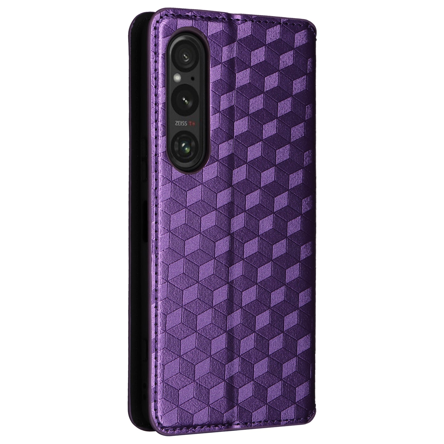 For Sony Xperia 1 VI Case Rhombus Pattern Magnetic Closing Leather Wallet Phone Cover - Purple