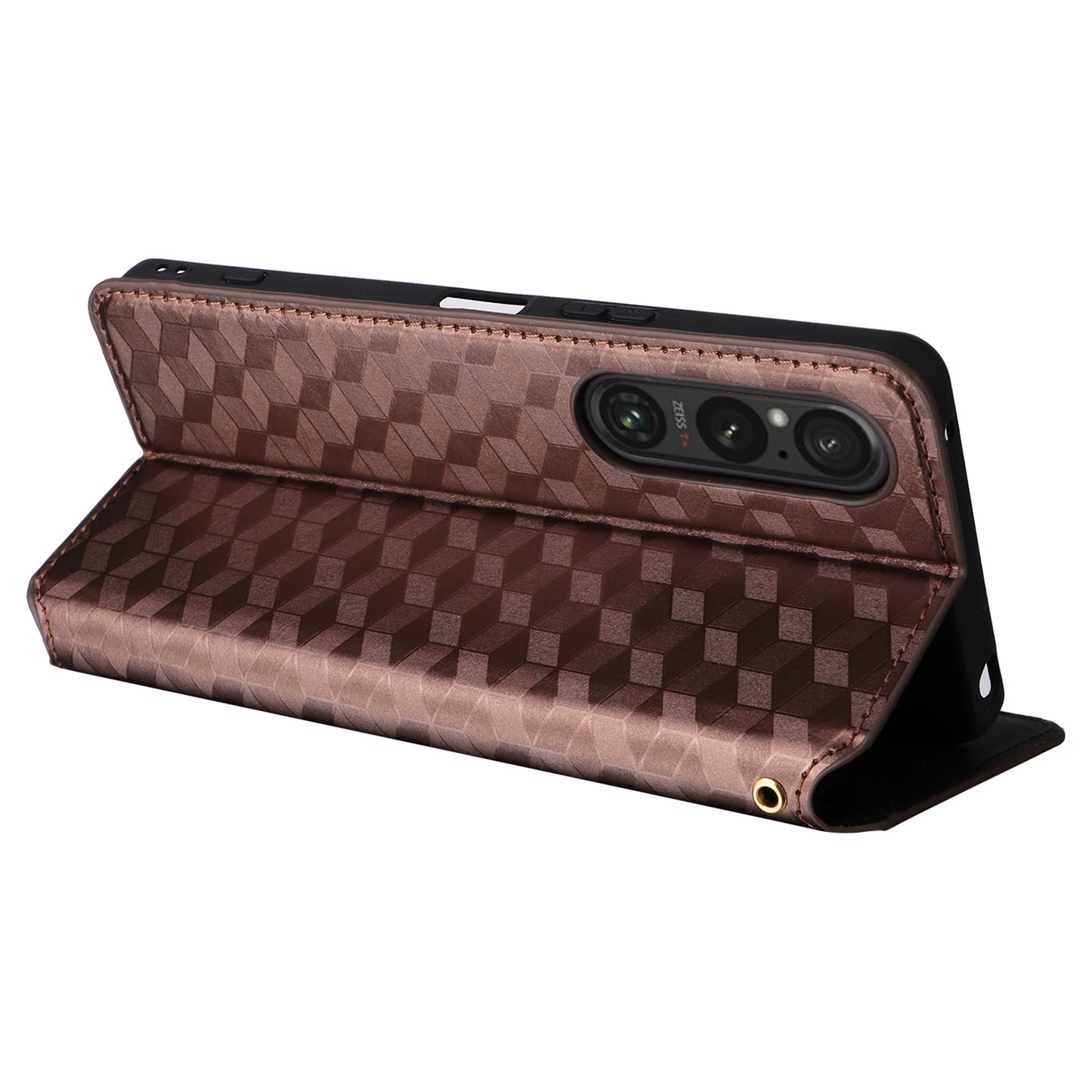 For Sony Xperia 1 VI Case Rhombus Pattern Magnetic Closing Leather Wallet Phone Cover - Brown
