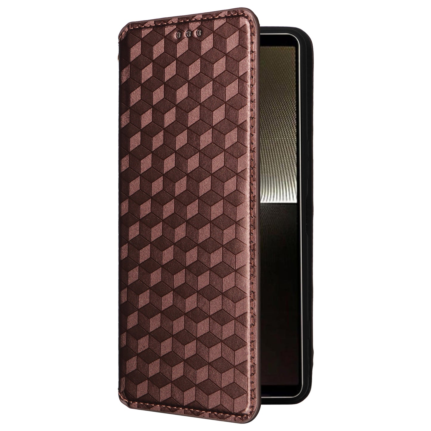 For Sony Xperia 1 VI Case Rhombus Pattern Magnetic Closing Leather Wallet Phone Cover - Brown