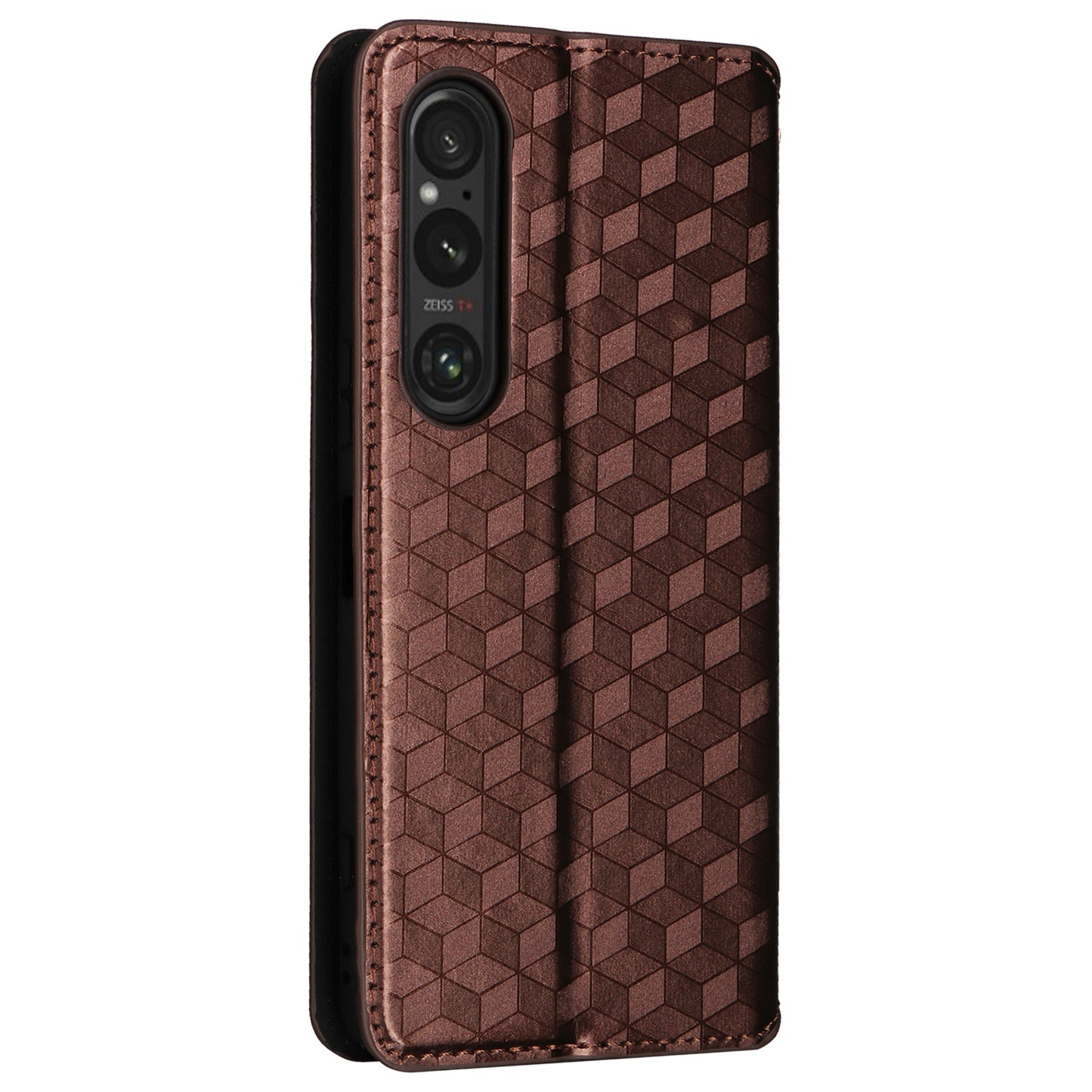 For Sony Xperia 1 VI Case Rhombus Pattern Magnetic Closing Leather Wallet Phone Cover - Brown