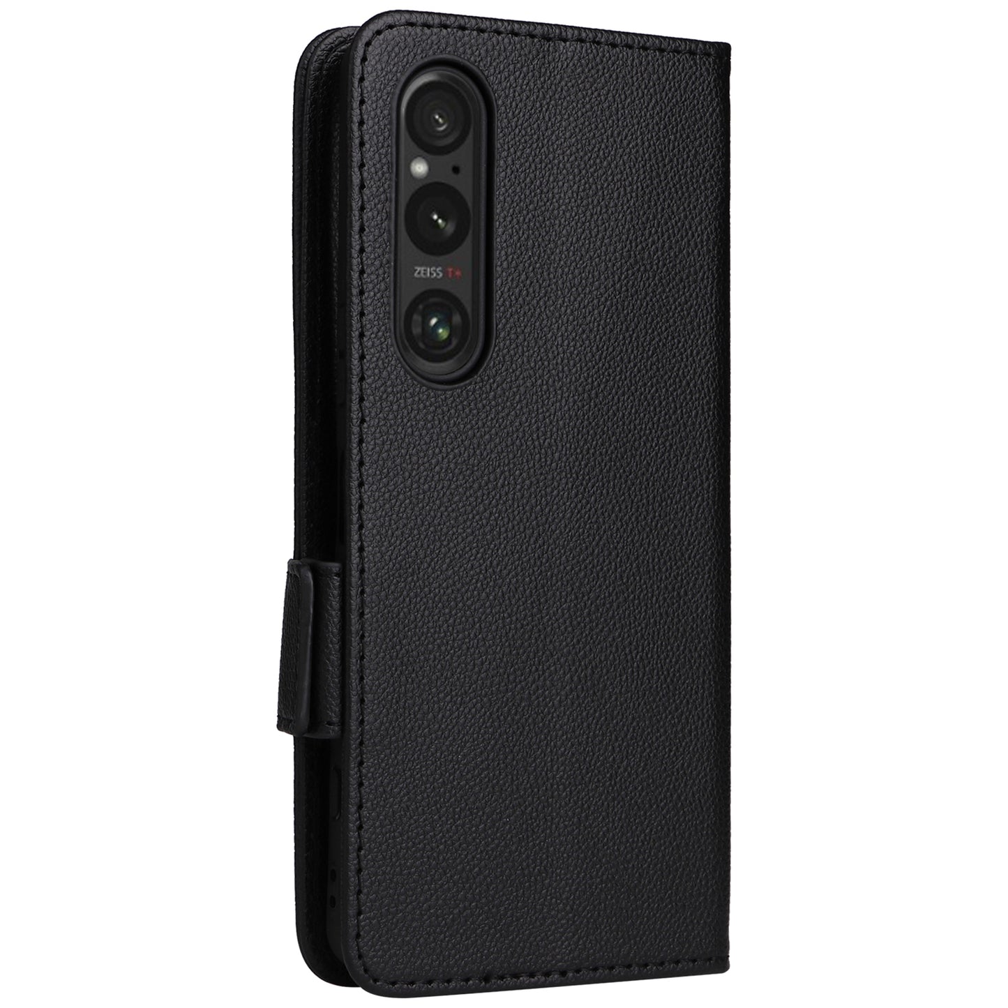 For Sony Xperia 1 VI Case with Hand Strap Litchi Texture Stand Phone Cover - Black