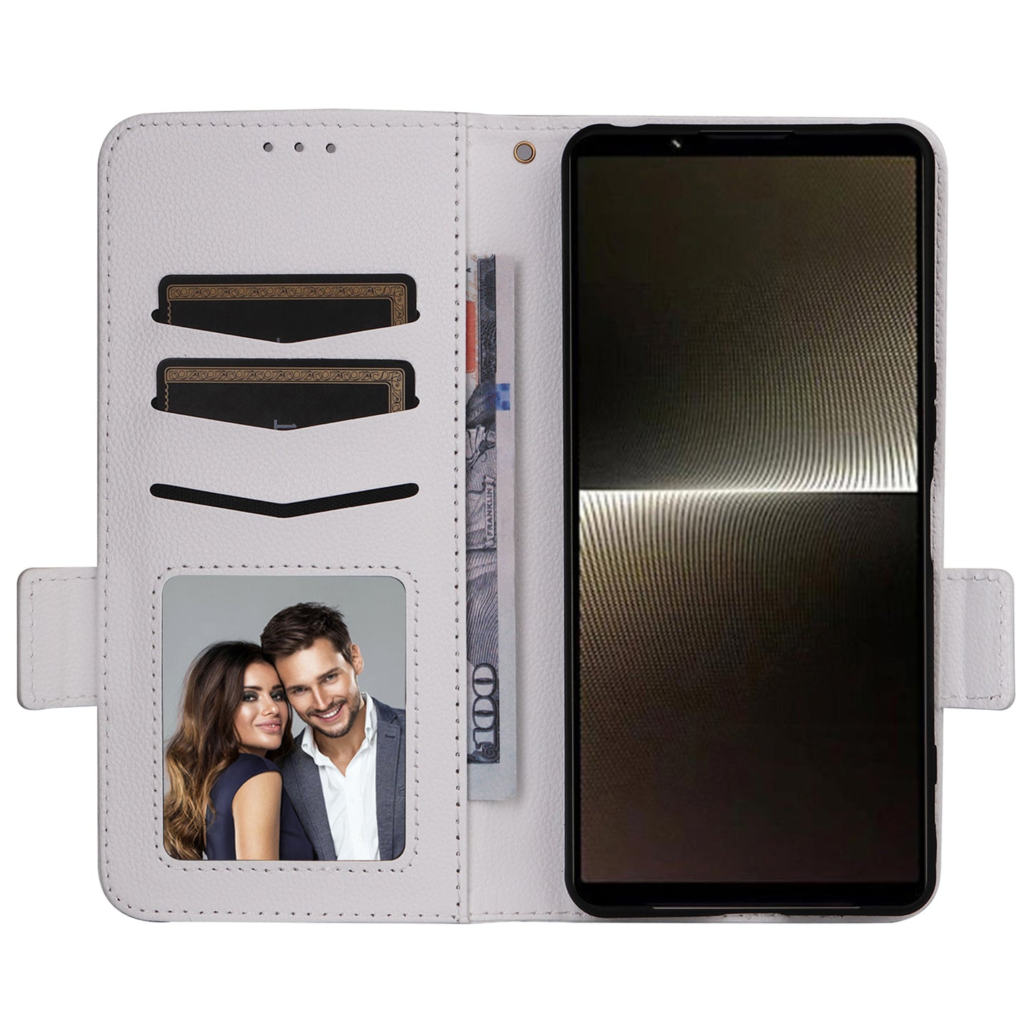For Sony Xperia 1 VI Case with Hand Strap Litchi Texture Stand Phone Cover - White
