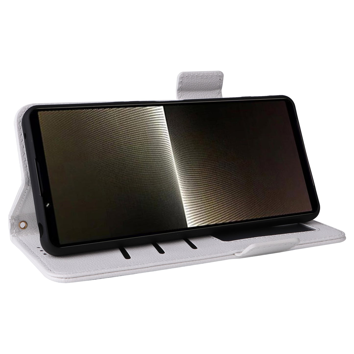 For Sony Xperia 1 VI Case with Hand Strap Litchi Texture Stand Phone Cover - White