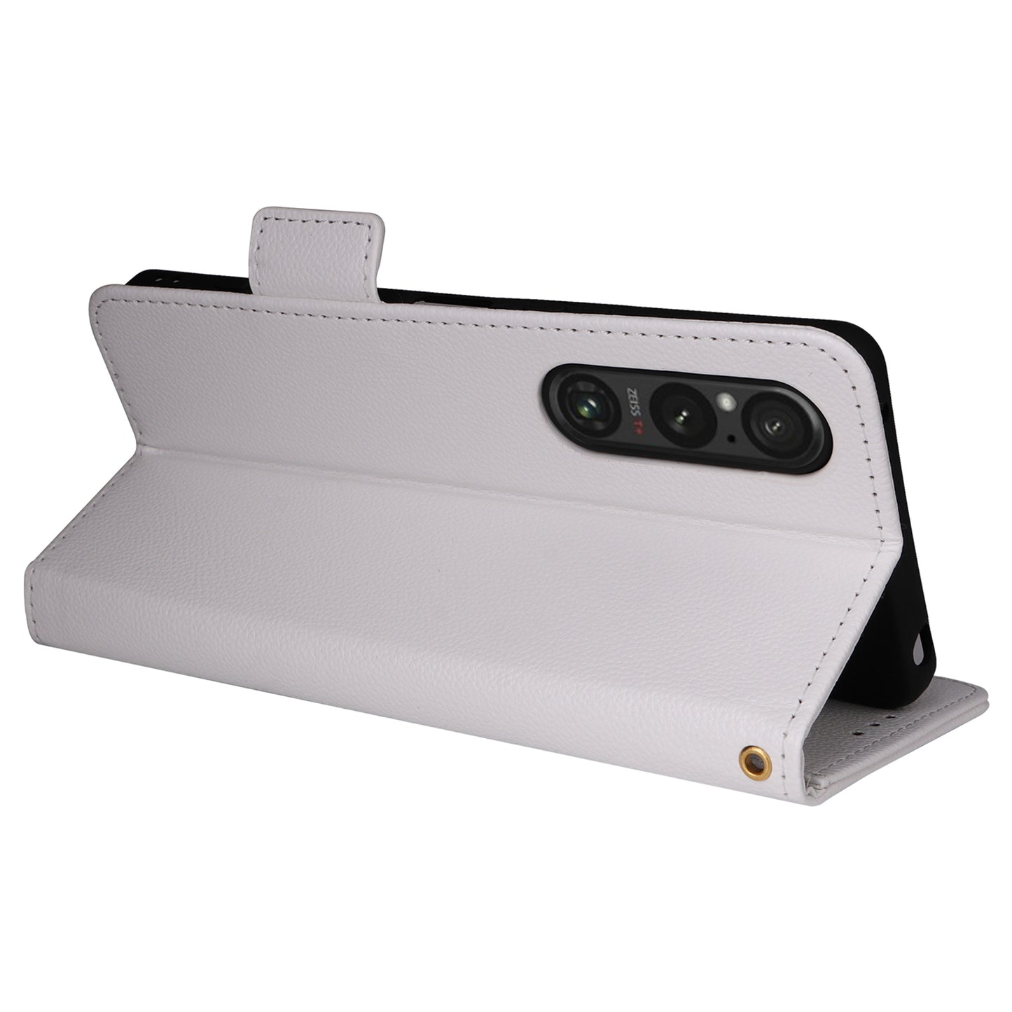 For Sony Xperia 1 VI Case with Hand Strap Litchi Texture Stand Phone Cover - White