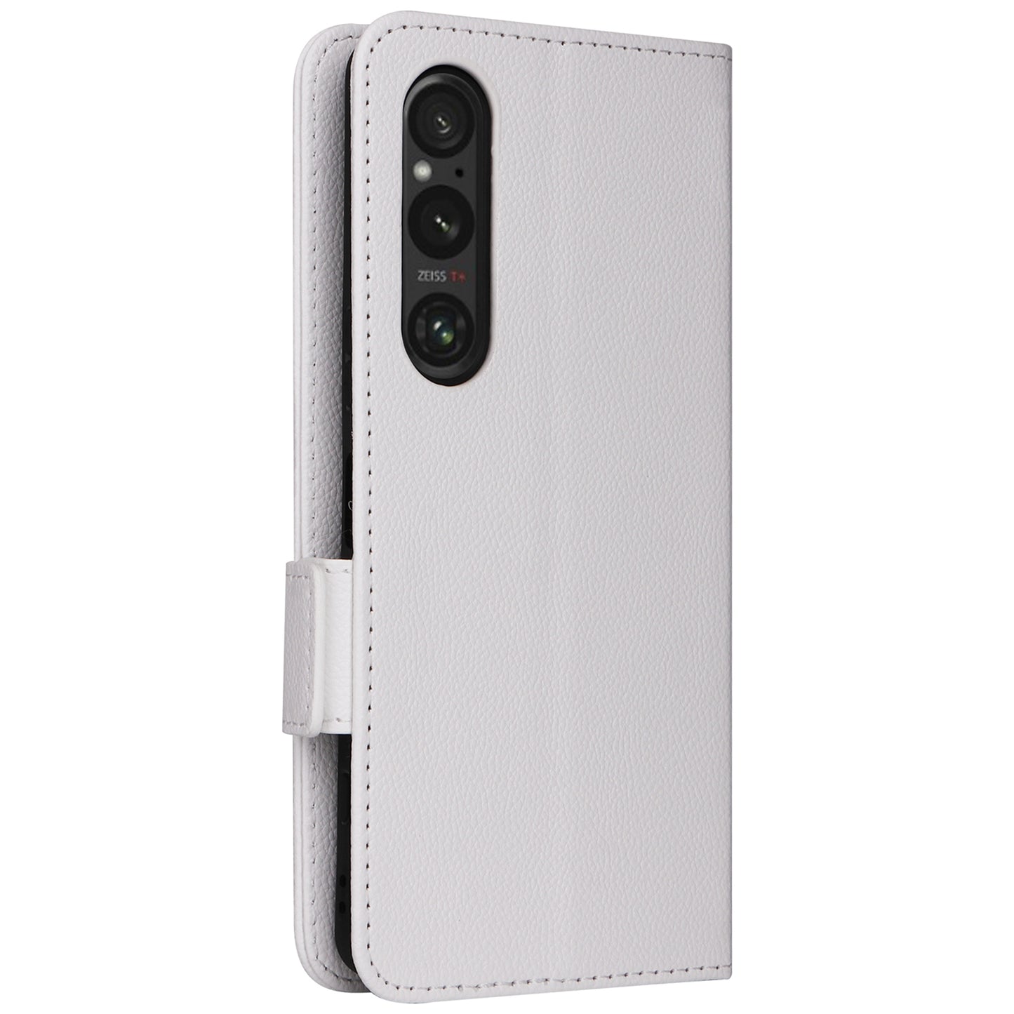 For Sony Xperia 1 VI Case with Hand Strap Litchi Texture Stand Phone Cover - White