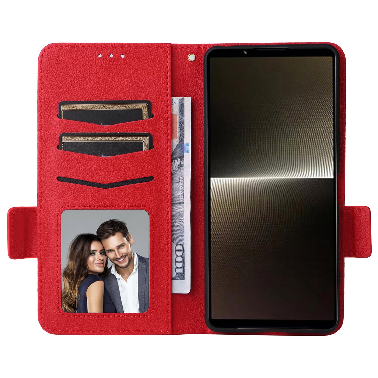 For Sony Xperia 1 VI Case with Hand Strap Litchi Texture Stand Phone Cover - Red