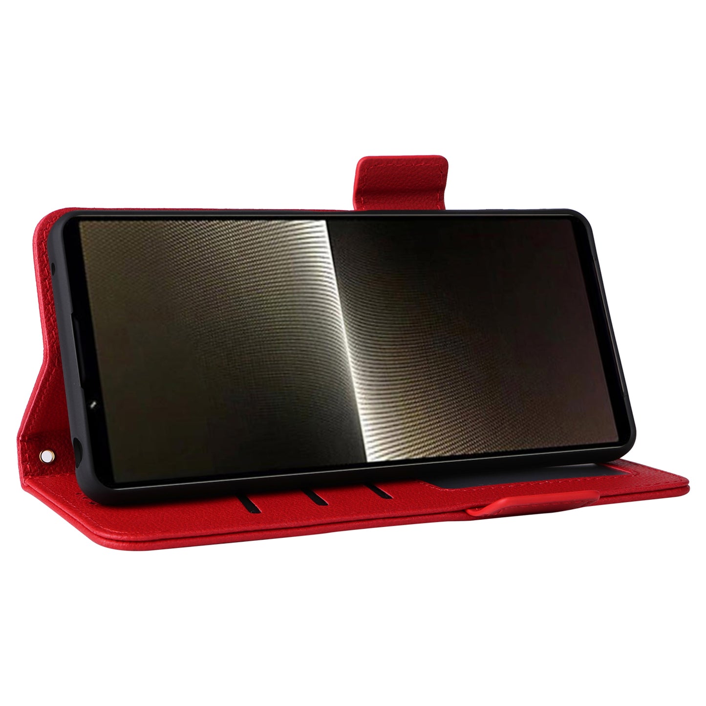For Sony Xperia 1 VI Case with Hand Strap Litchi Texture Stand Phone Cover - Red