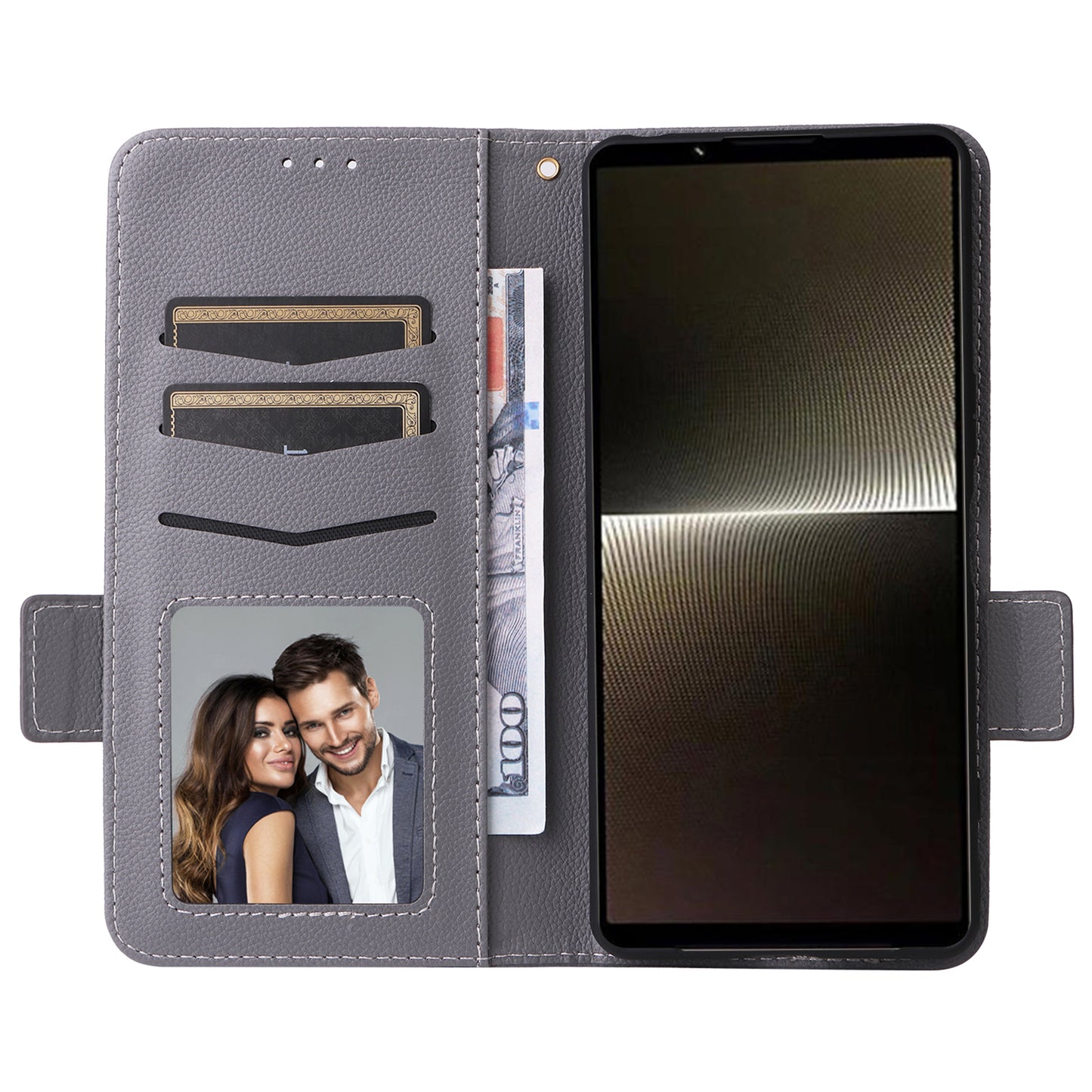 For Sony Xperia 1 VI Case with Hand Strap Litchi Texture Stand Phone Cover - Grey