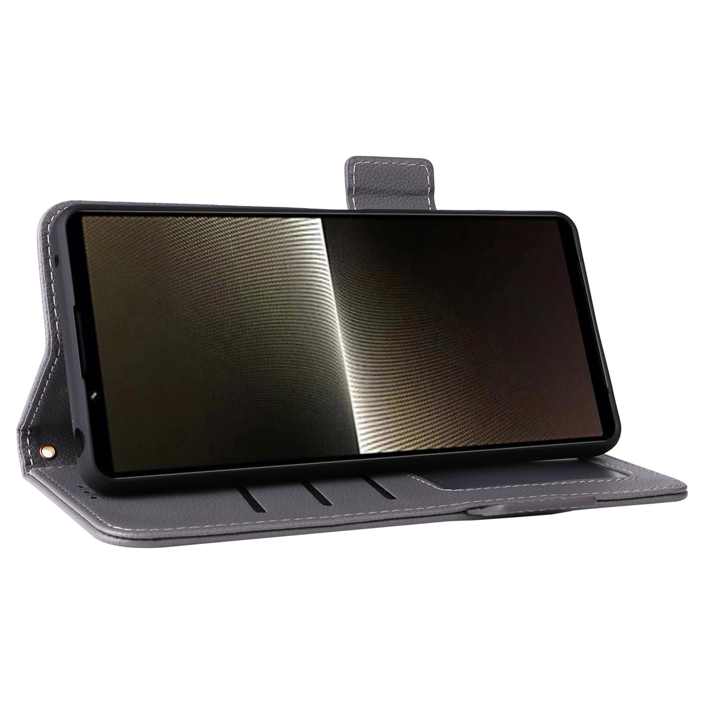 For Sony Xperia 1 VI Case with Hand Strap Litchi Texture Stand Phone Cover - Grey