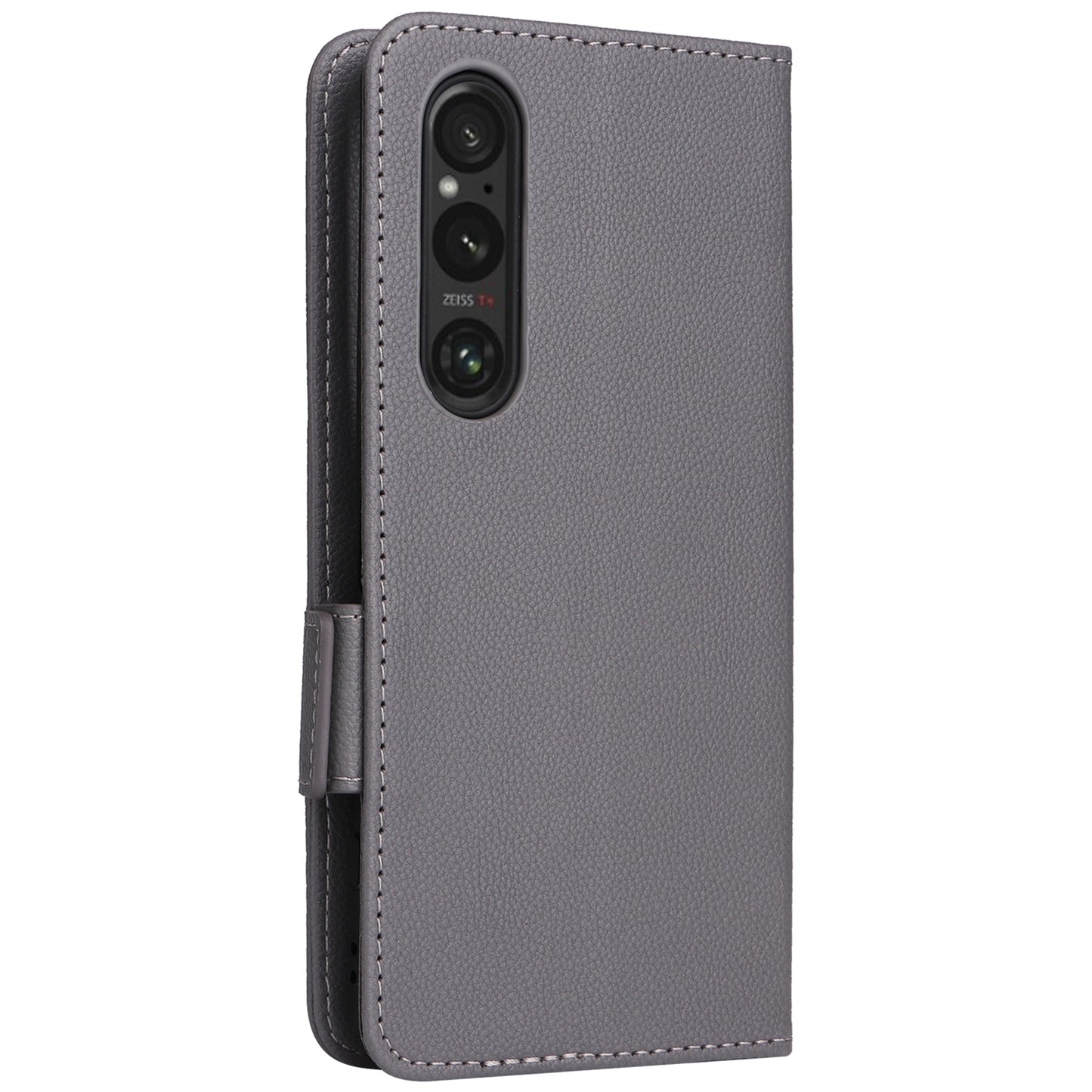 For Sony Xperia 1 VI Case with Hand Strap Litchi Texture Stand Phone Cover - Grey
