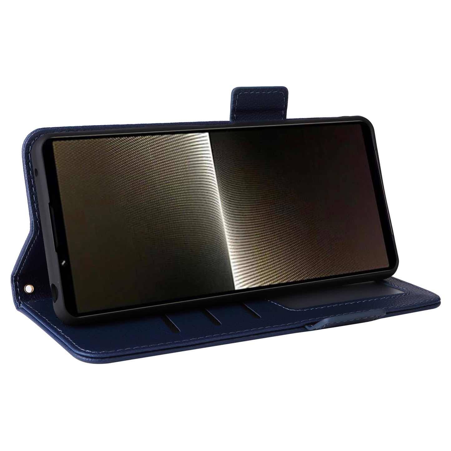 For Sony Xperia 1 VI Case with Hand Strap Litchi Texture Stand Phone Cover - Dark Blue
