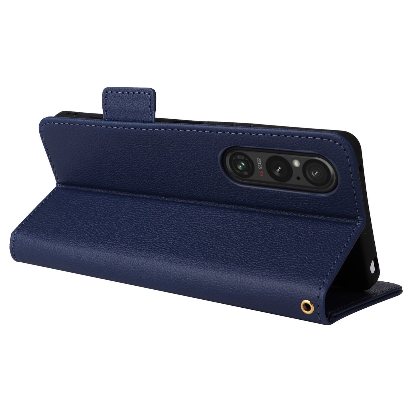For Sony Xperia 1 VI Case with Hand Strap Litchi Texture Stand Phone Cover - Dark Blue