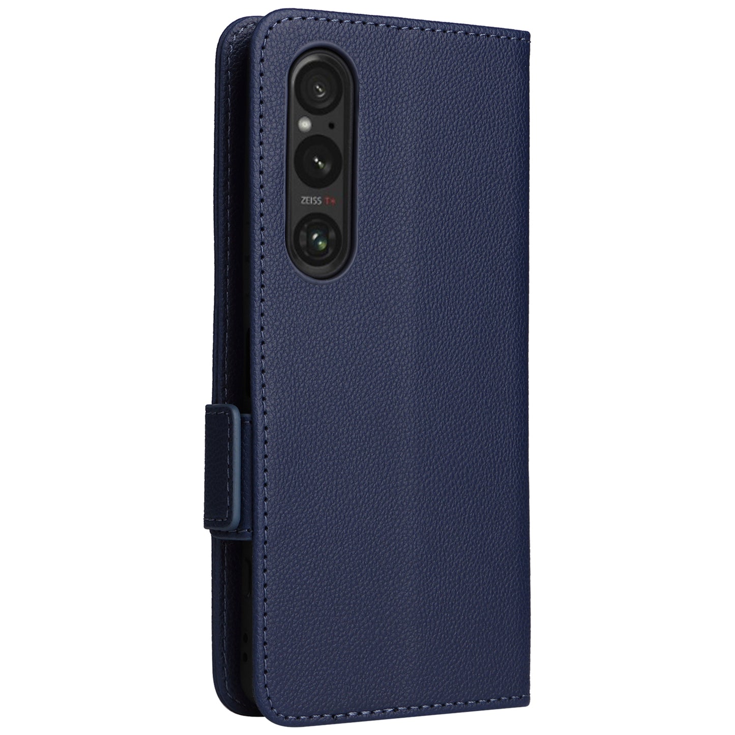 For Sony Xperia 1 VI Case with Hand Strap Litchi Texture Stand Phone Cover - Dark Blue