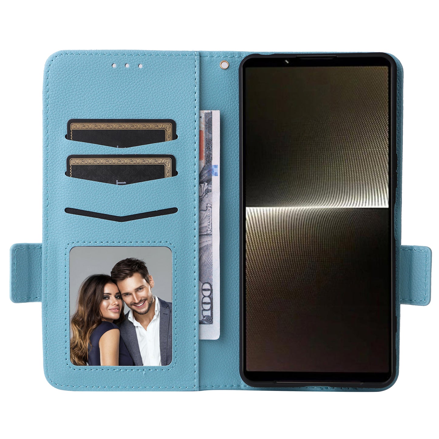 For Sony Xperia 1 VI Case with Hand Strap Litchi Texture Stand Phone Cover - Baby Blue