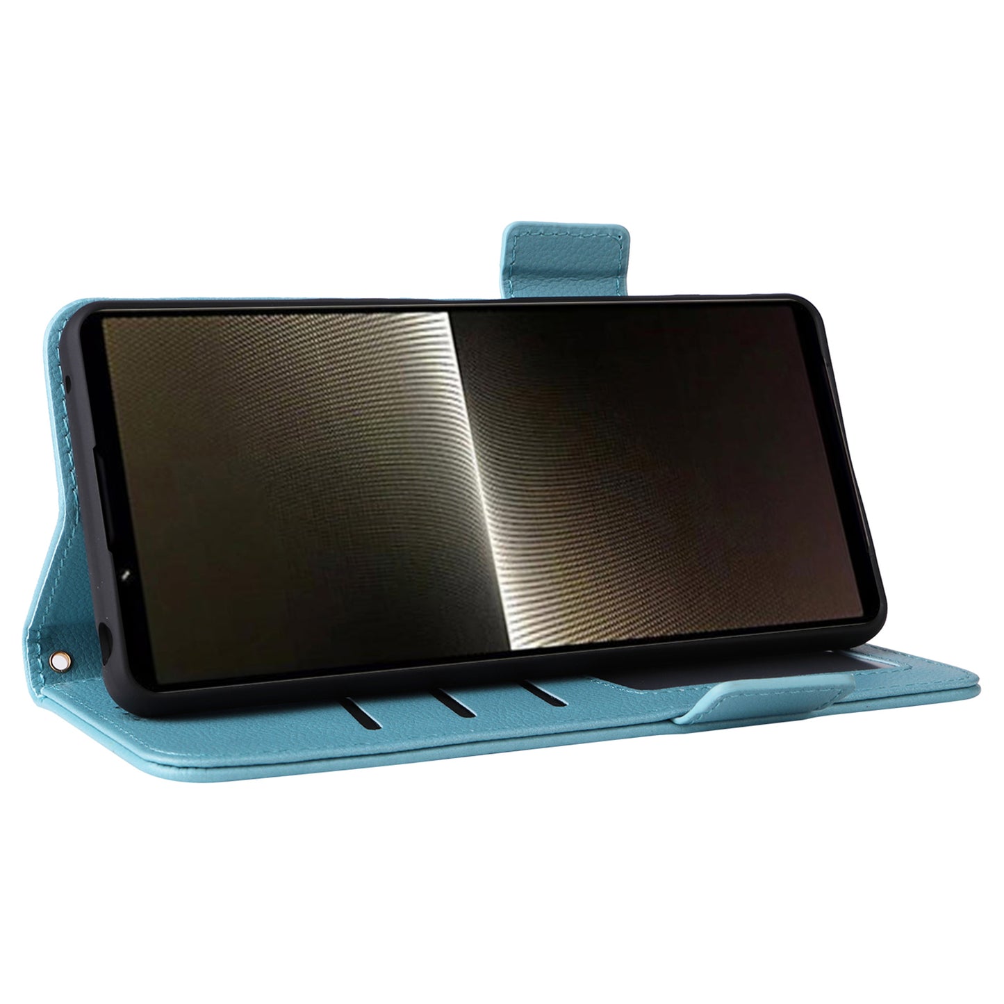 For Sony Xperia 1 VI Case with Hand Strap Litchi Texture Stand Phone Cover - Baby Blue