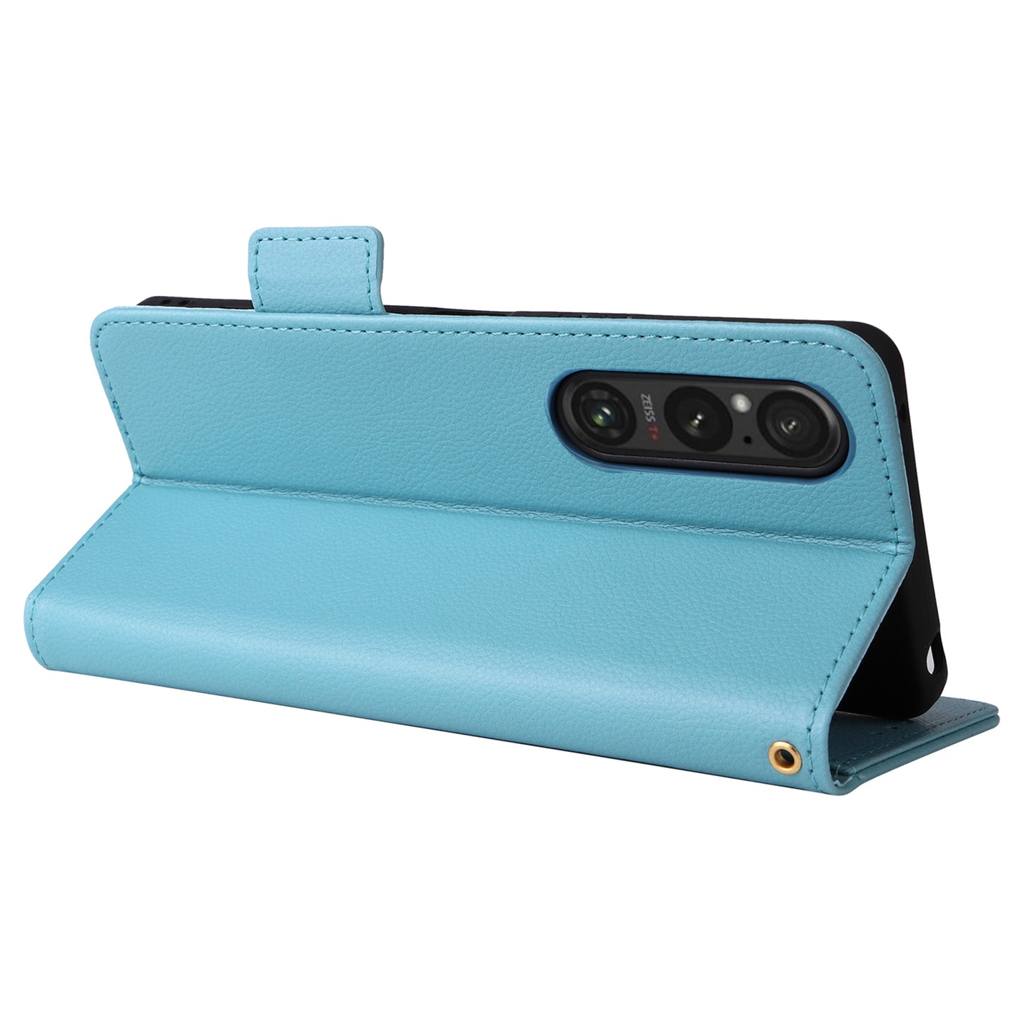 For Sony Xperia 1 VI Case with Hand Strap Litchi Texture Stand Phone Cover - Baby Blue
