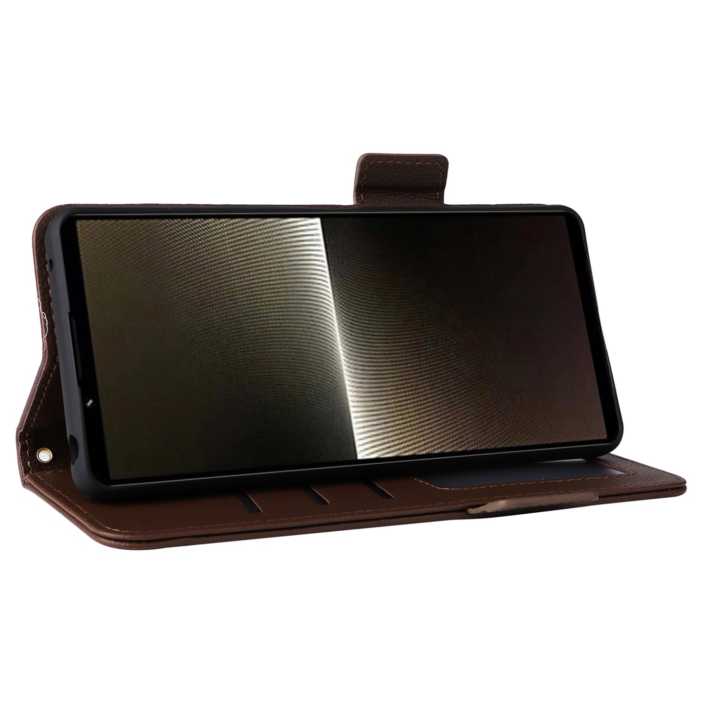 For Sony Xperia 1 VI Case with Hand Strap Litchi Texture Stand Phone Cover - Brown