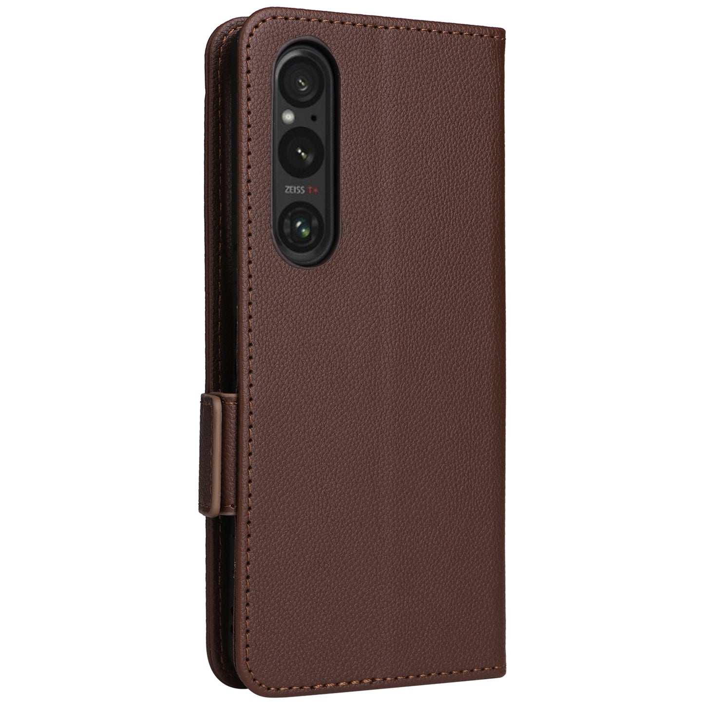 For Sony Xperia 1 VI Case with Hand Strap Litchi Texture Stand Phone Cover - Brown