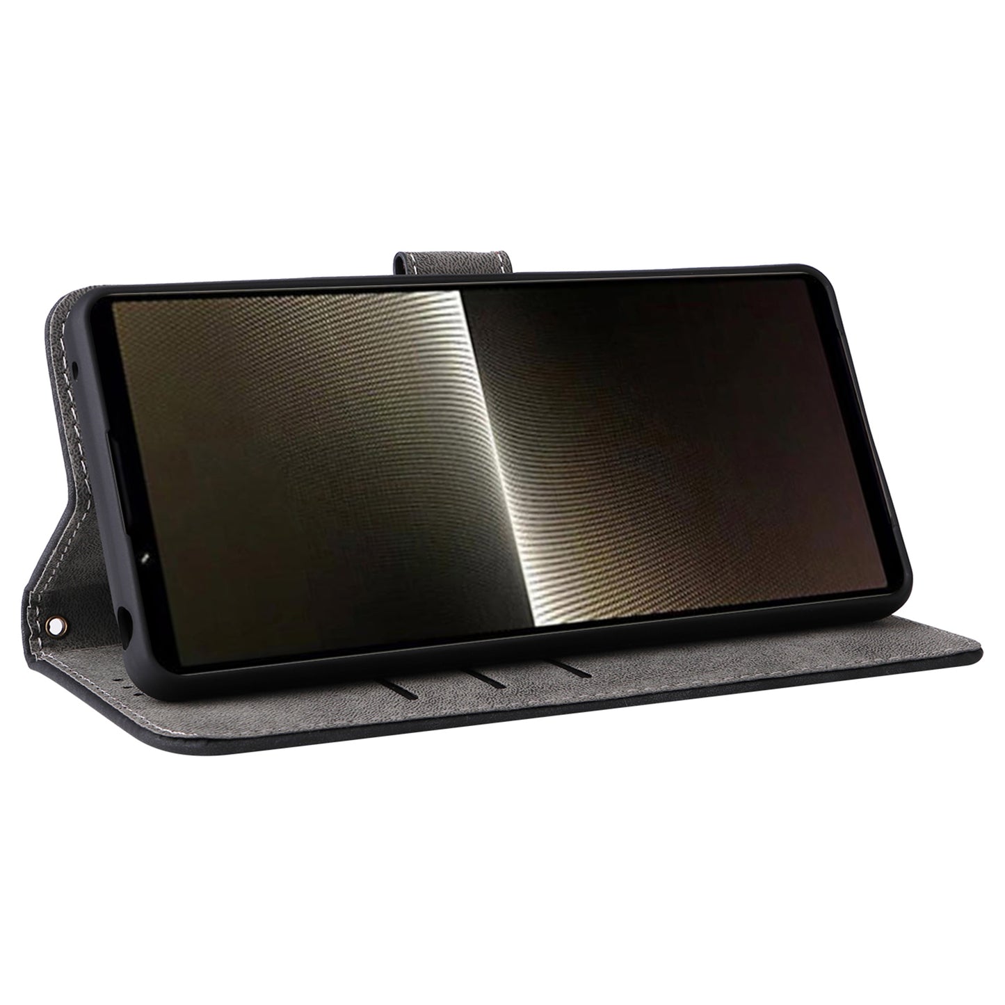 For Sony Xperia 1 VI Leather Case RFID Blocking Wallet Cover with Wrist Strap - Black