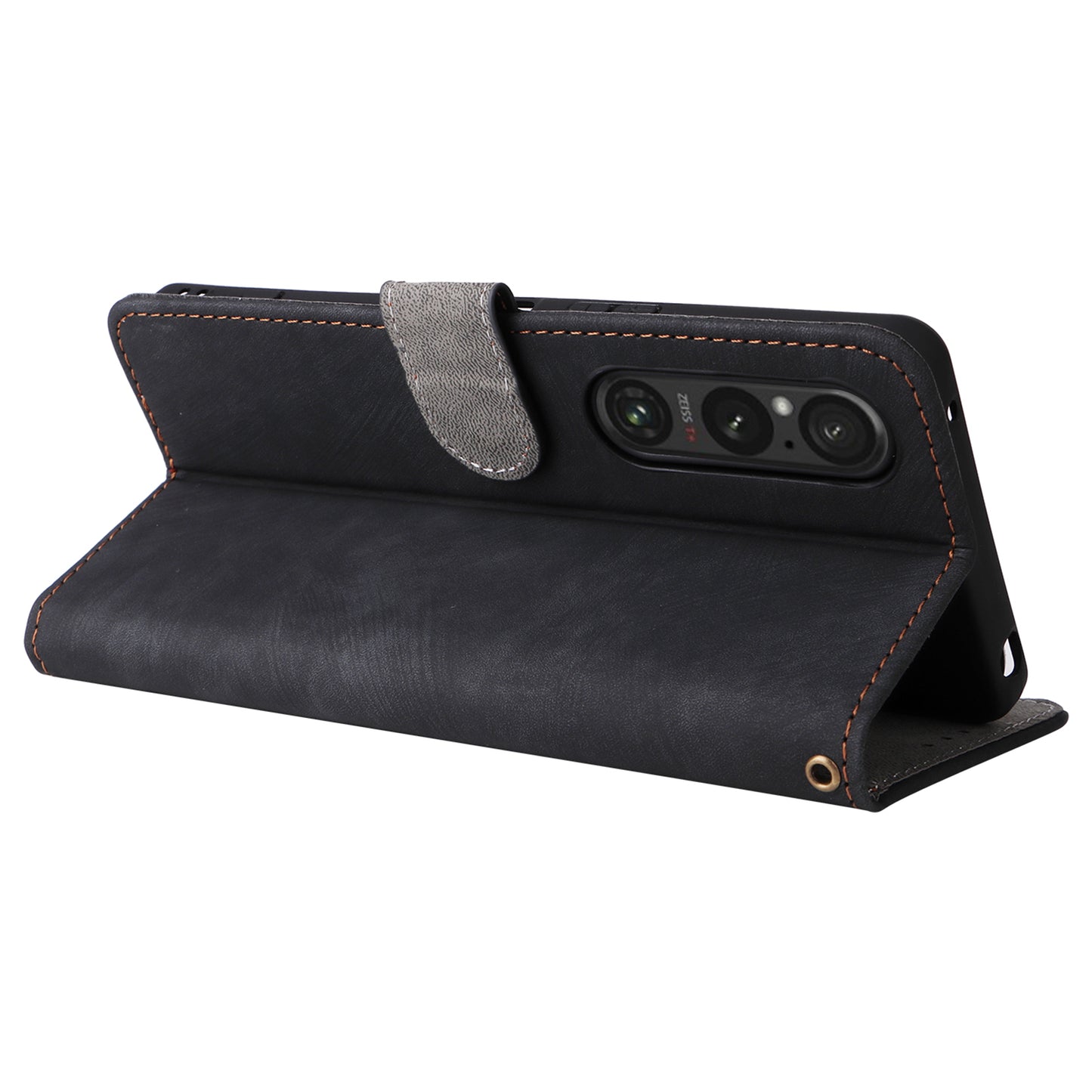 For Sony Xperia 1 VI Leather Case RFID Blocking Wallet Cover with Wrist Strap - Black