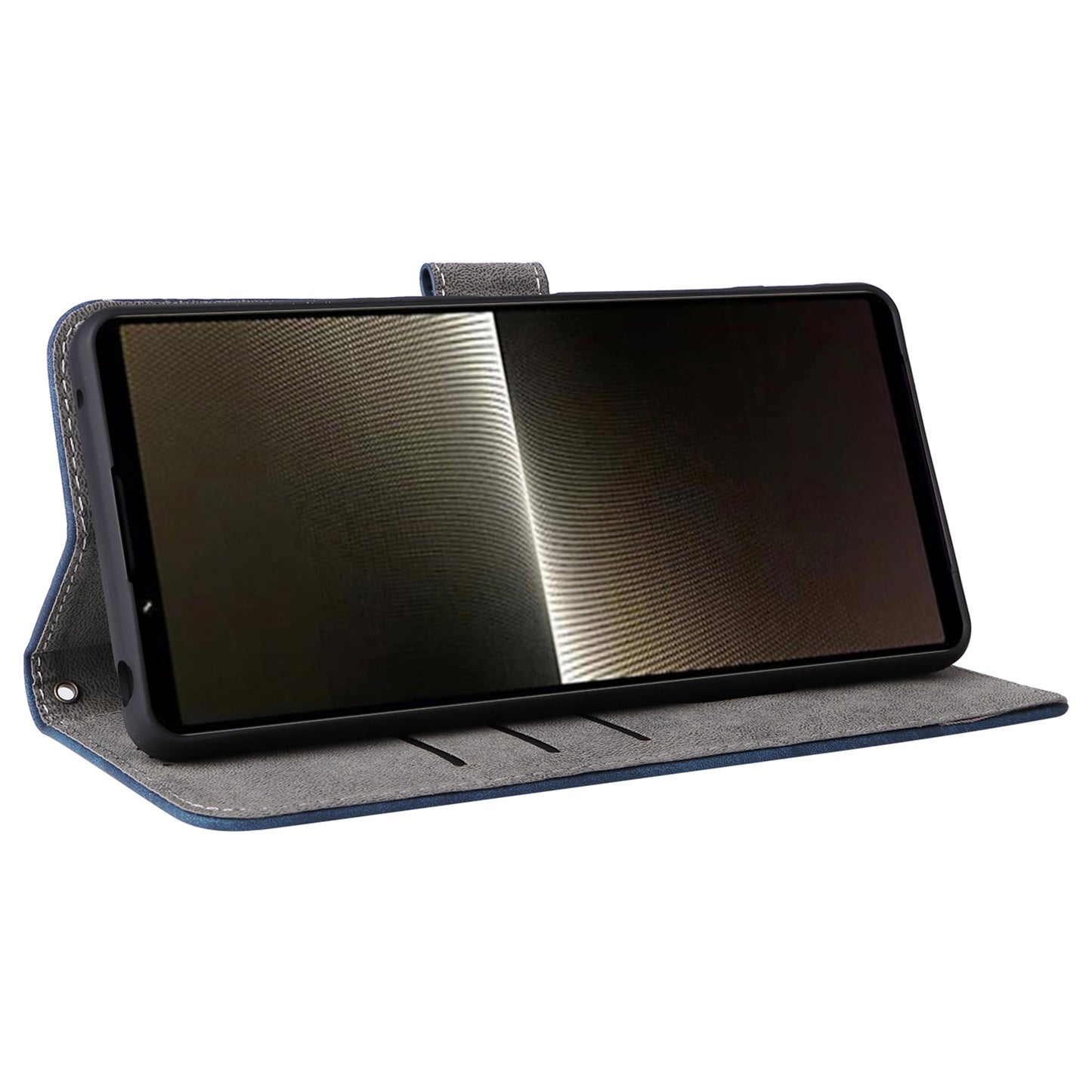 For Sony Xperia 1 VI Leather Case RFID Blocking Wallet Cover with Wrist Strap - Blue