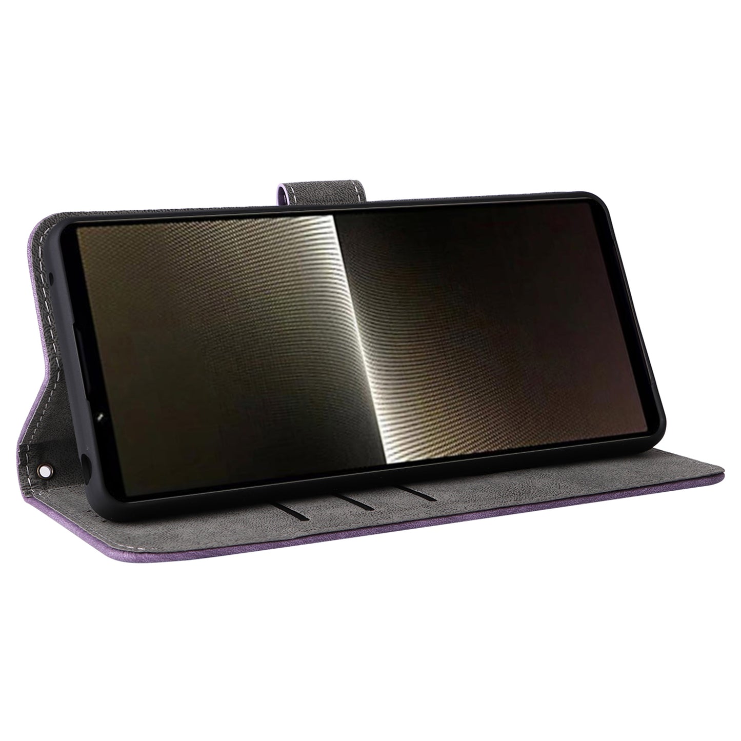 For Sony Xperia 1 VI Leather Case RFID Blocking Wallet Cover with Wrist Strap - Purple