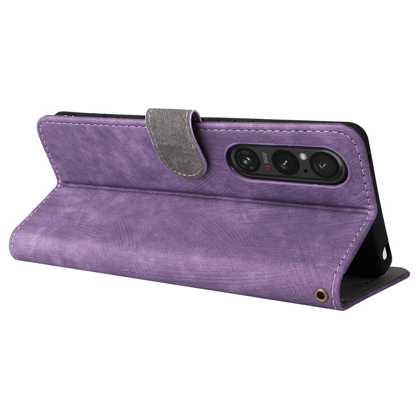 For Sony Xperia 1 VI Leather Case RFID Blocking Wallet Cover with Wrist Strap - Purple