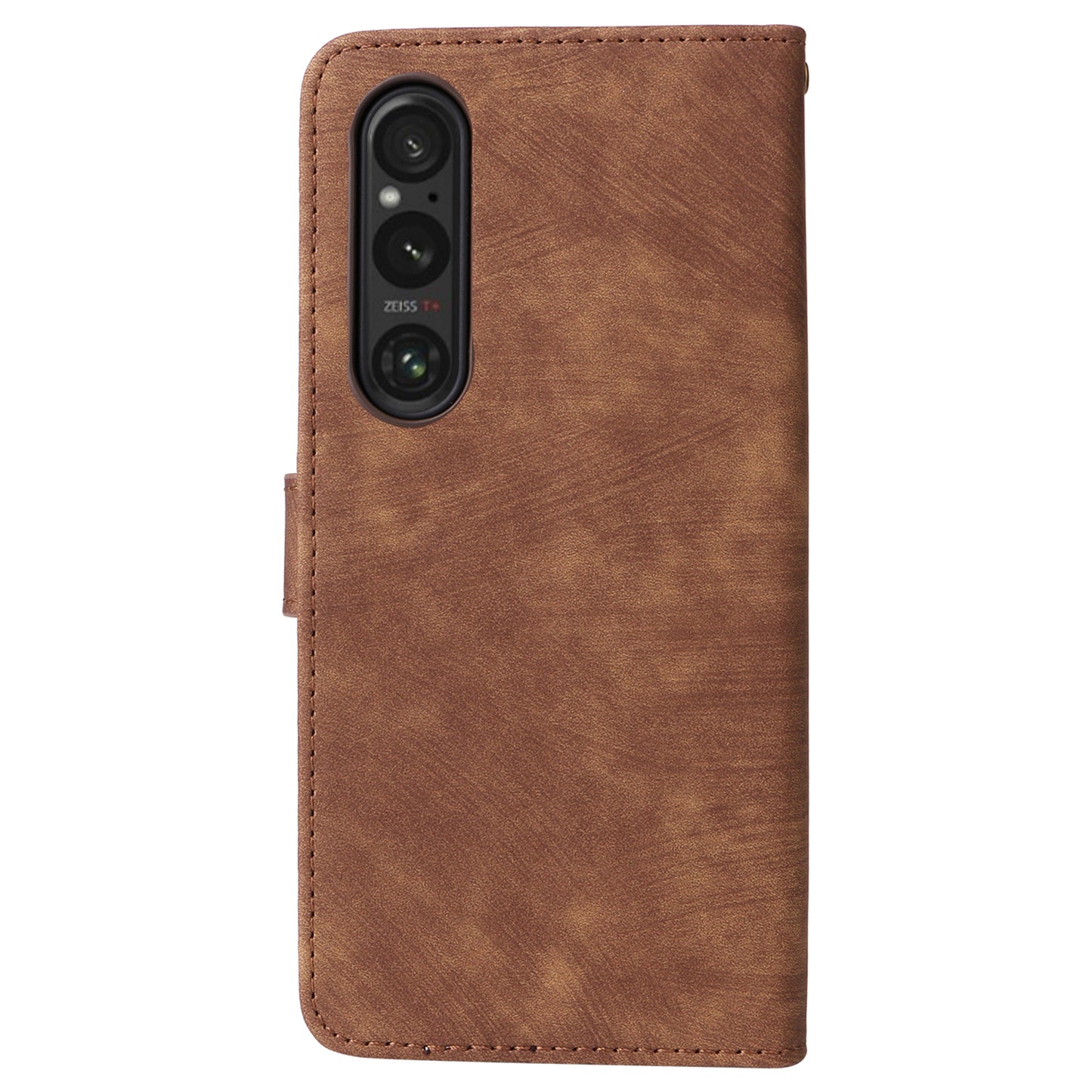 For Sony Xperia 1 VI Leather Case RFID Blocking Wallet Cover with Wrist Strap - Brown