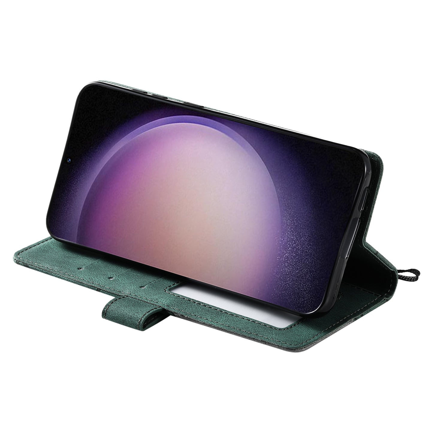 For Samsung Galaxy S23 Case Imprinted Lines Leather Cover with Wallet Stand - Green
