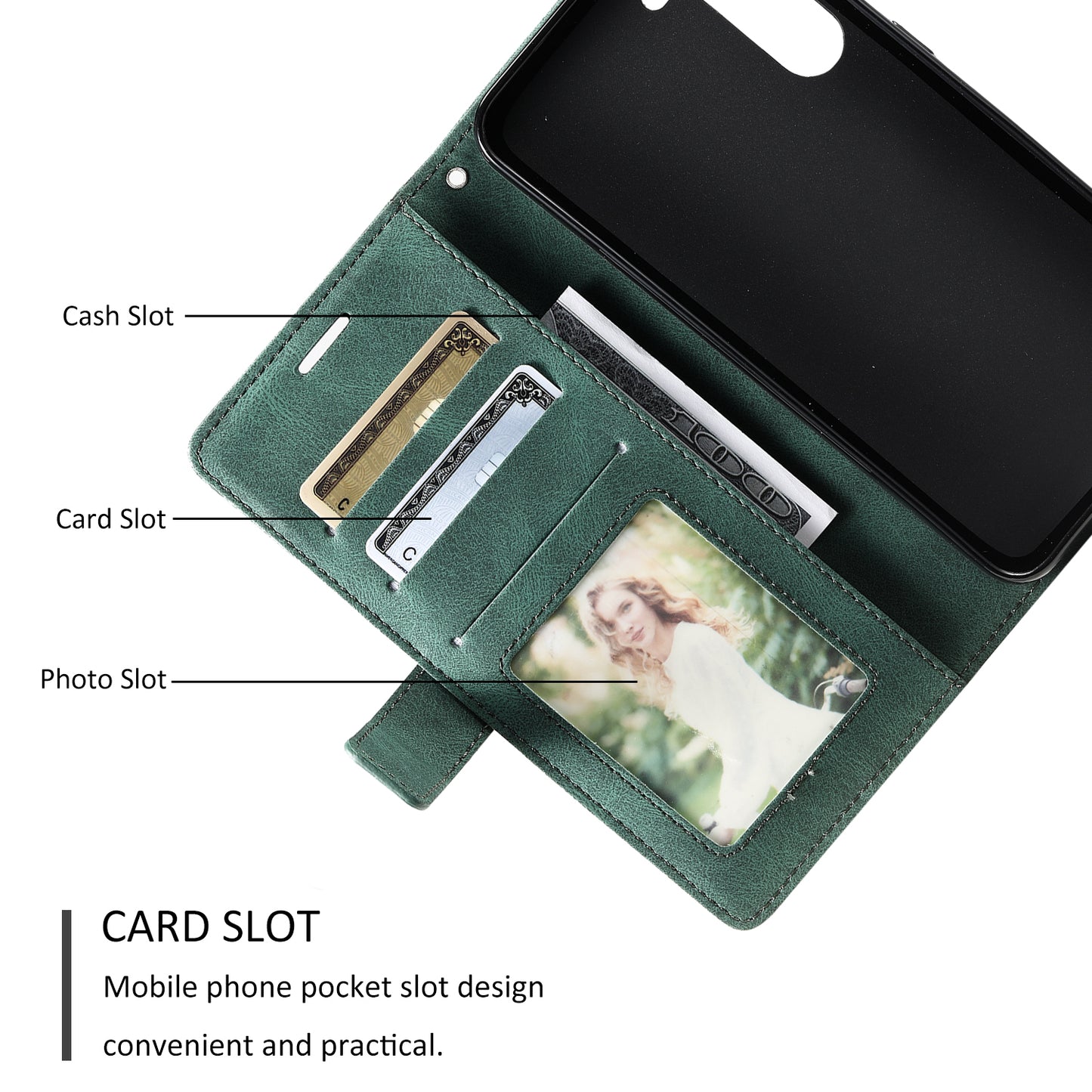 For Samsung Galaxy S23 Case Imprinted Lines Leather Cover with Wallet Stand - Green
