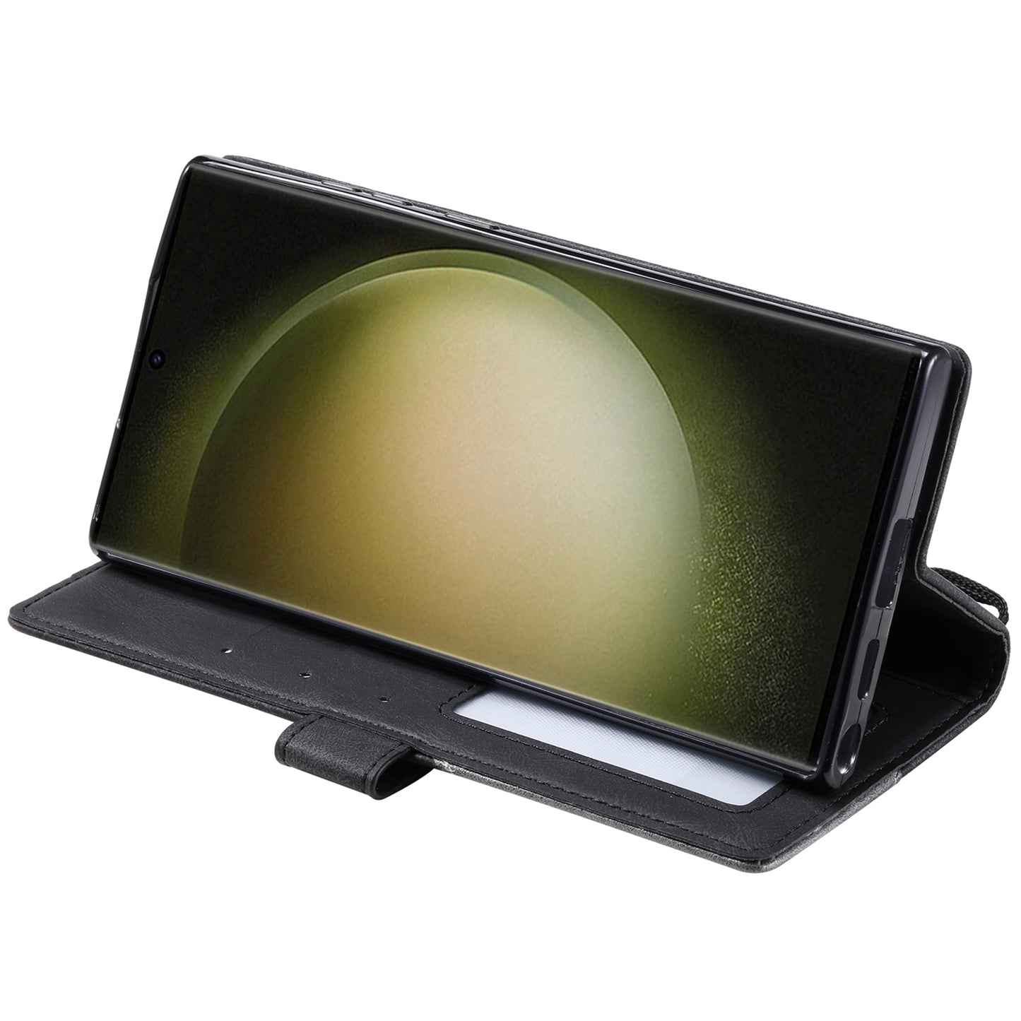 For Samsung Galaxy S23 Ultra Leather Case Skin-touch Splicing Phone Wallet Cover - Black