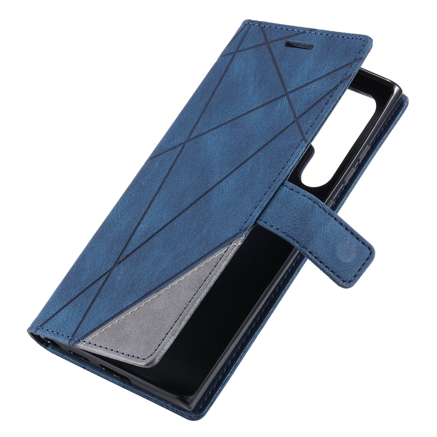 For Samsung Galaxy S23 Ultra Leather Case Skin-touch Splicing Phone Wallet Cover - Blue