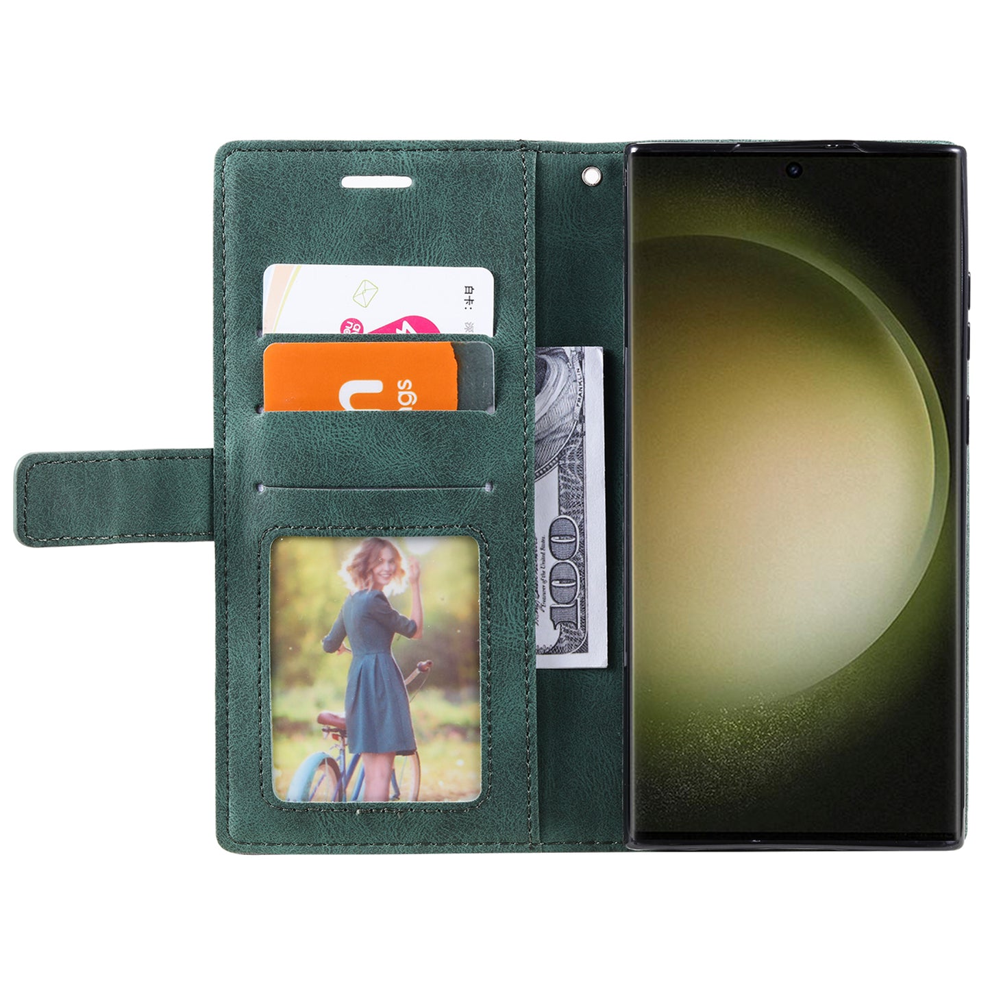 For Samsung Galaxy S23 Ultra Leather Case Skin-touch Splicing Phone Wallet Cover - Green