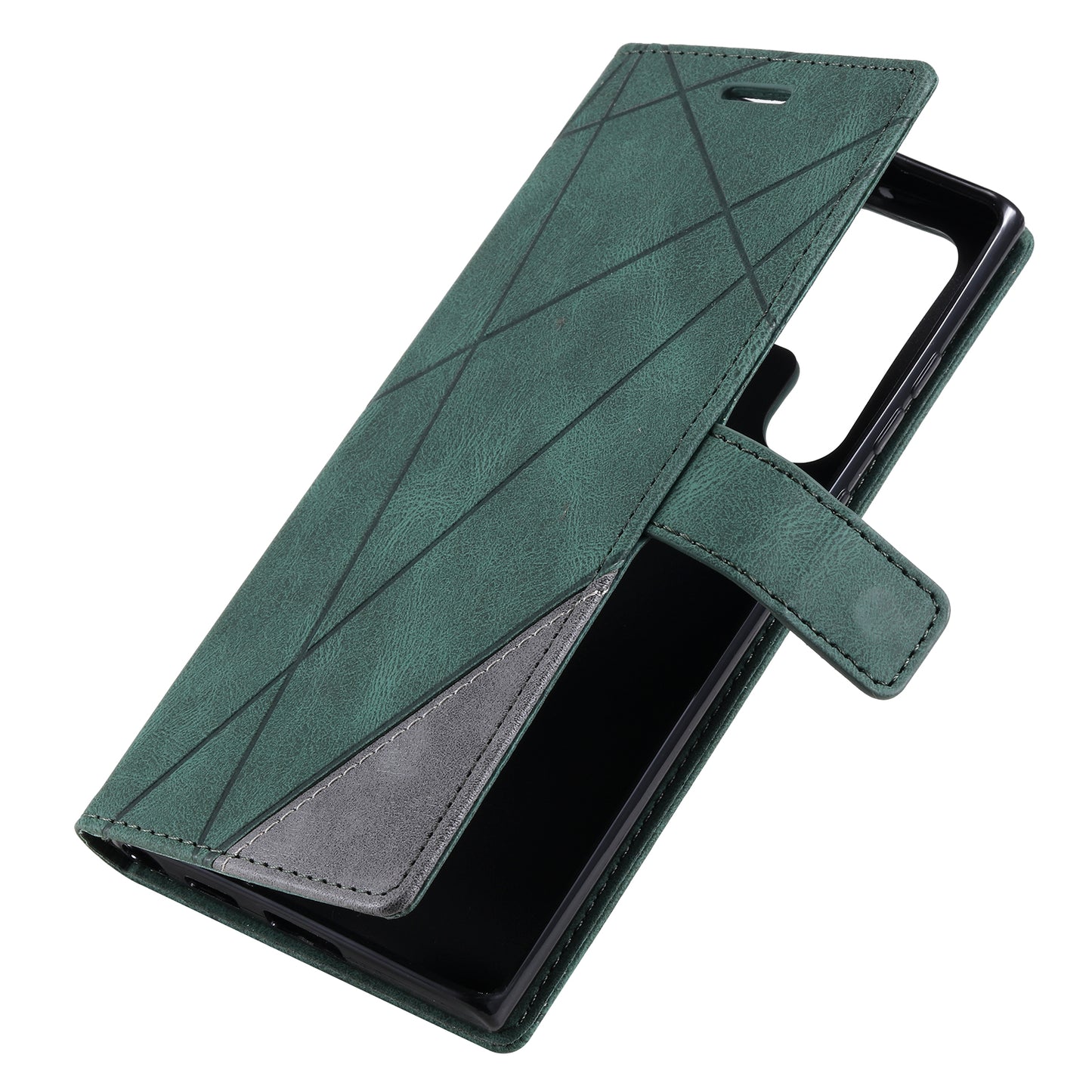 For Samsung Galaxy S23 Ultra Leather Case Skin-touch Splicing Phone Wallet Cover - Green