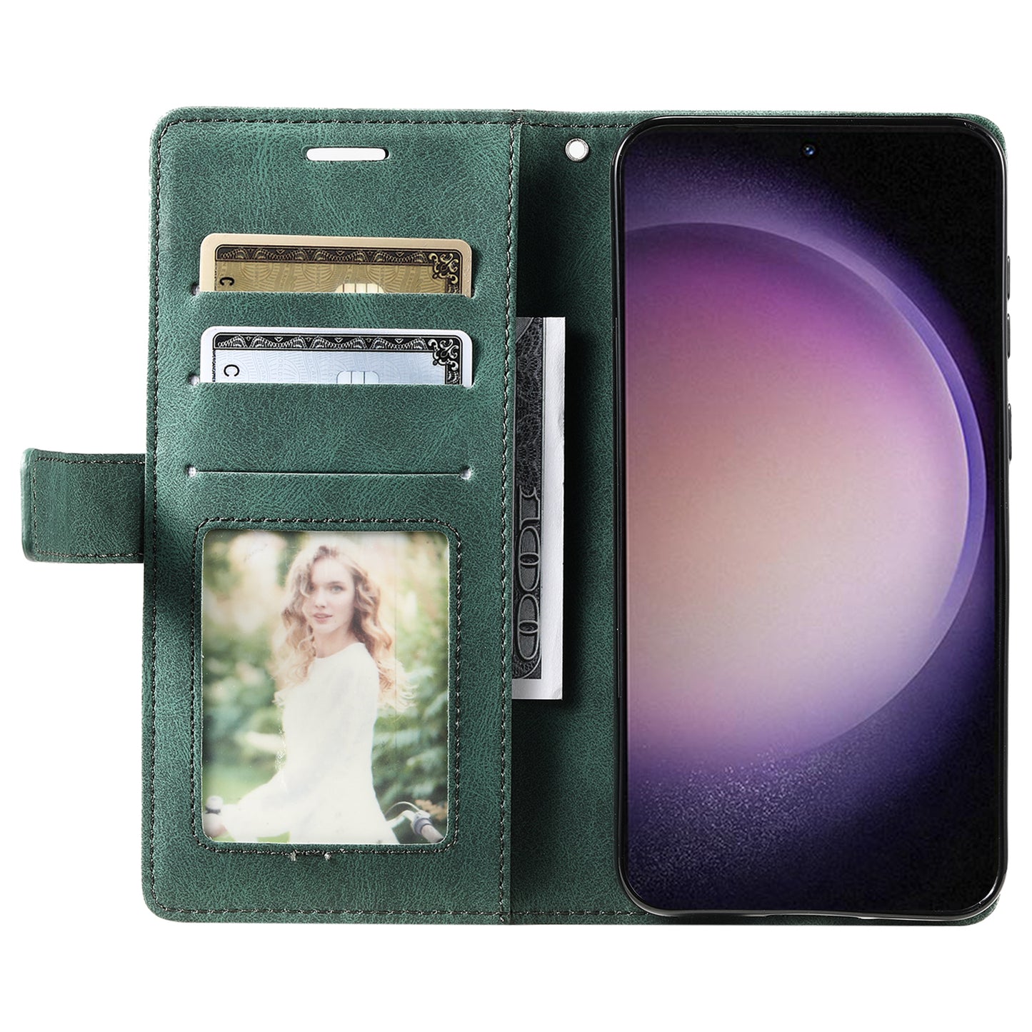 For Samsung Galaxy S23+ Case Phone Wallet Leather Cover Skin-touch Texture - Green