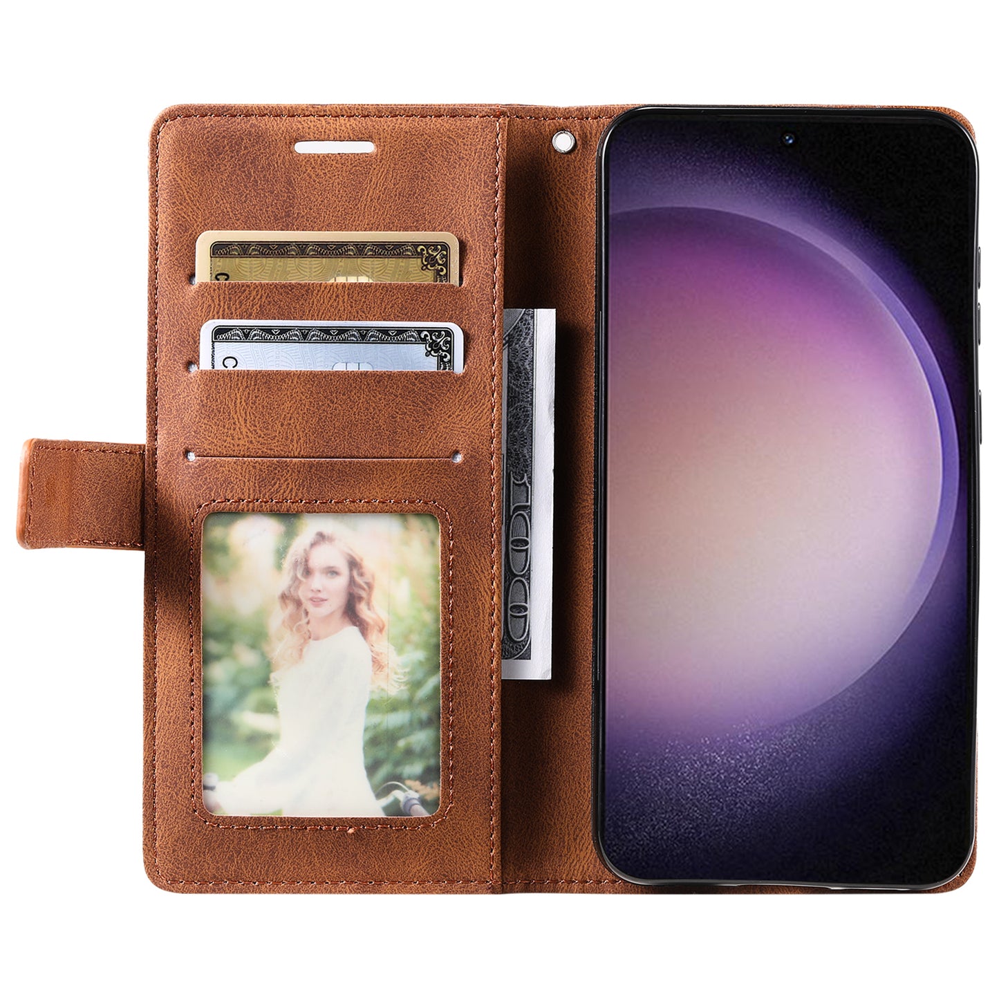 For Samsung Galaxy S23+ Case Phone Wallet Leather Cover Skin-touch Texture - Brown