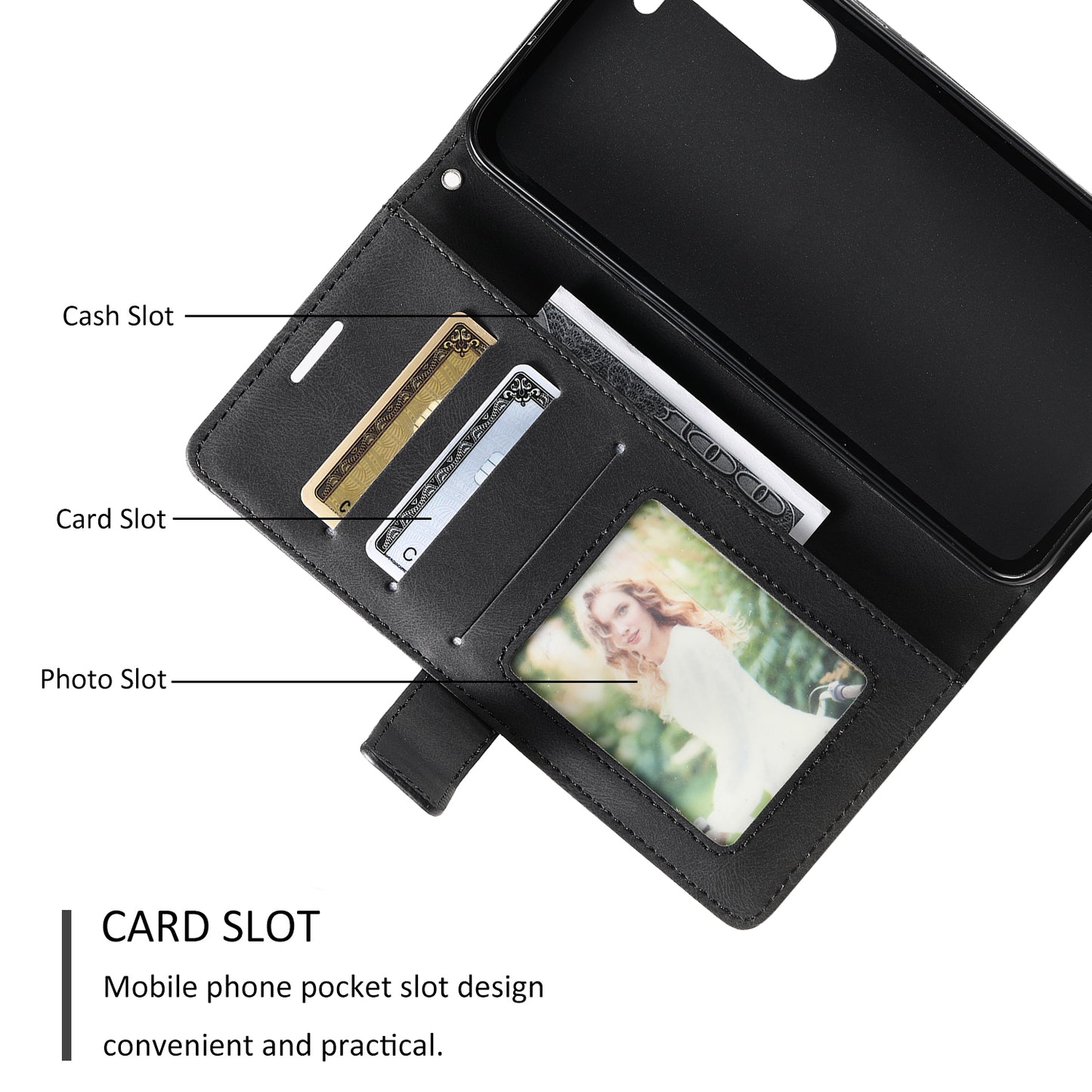 For Samsung Galaxy S23+ Case Phone Wallet Leather Cover Skin-touch Texture - Black