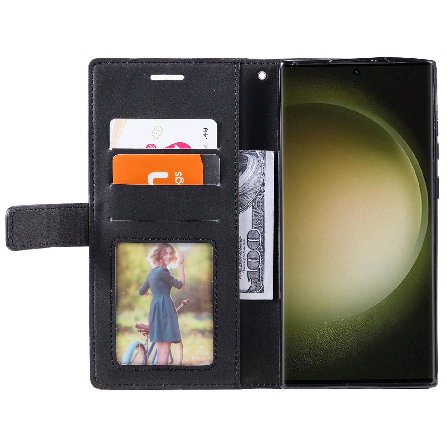 For Samsung Galaxy S24 Ultra Case PU Leather Skin-touch Phone Wallet Cover with Magnetic Clasp - Black